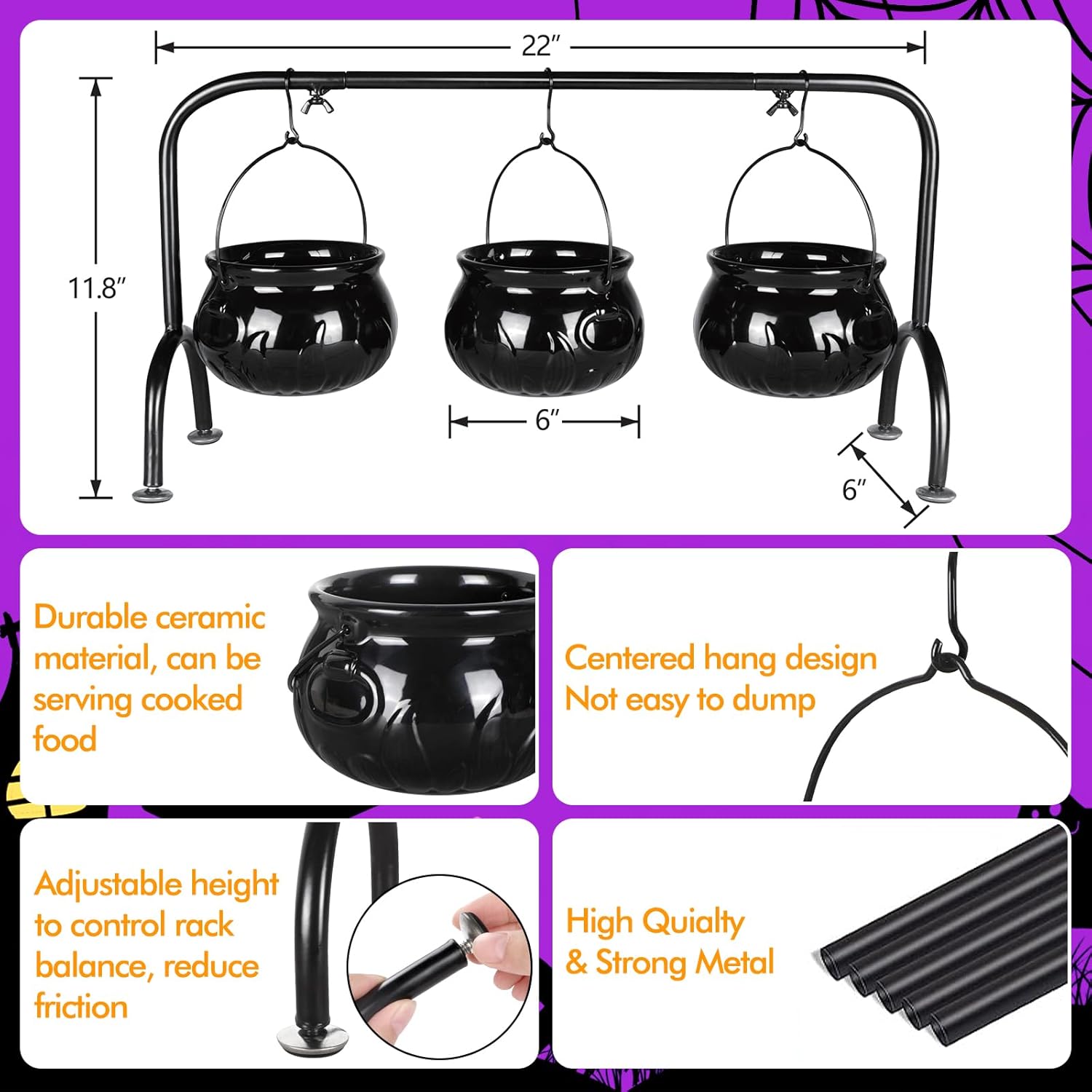 Halloween Witch Cauldron Serving Bowl Set