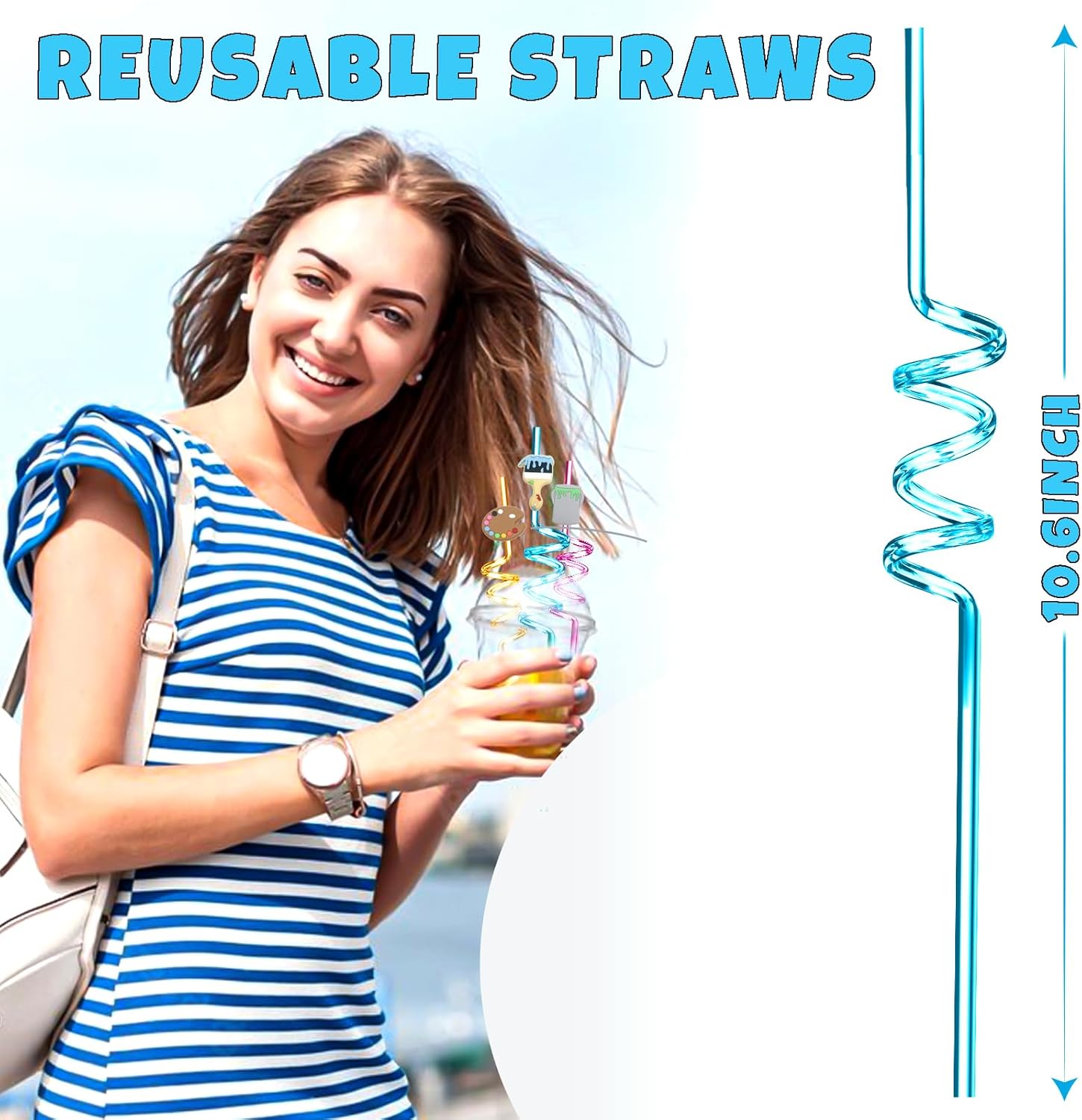 24 Reusable Art Straws with 2 Cleaning Brushes