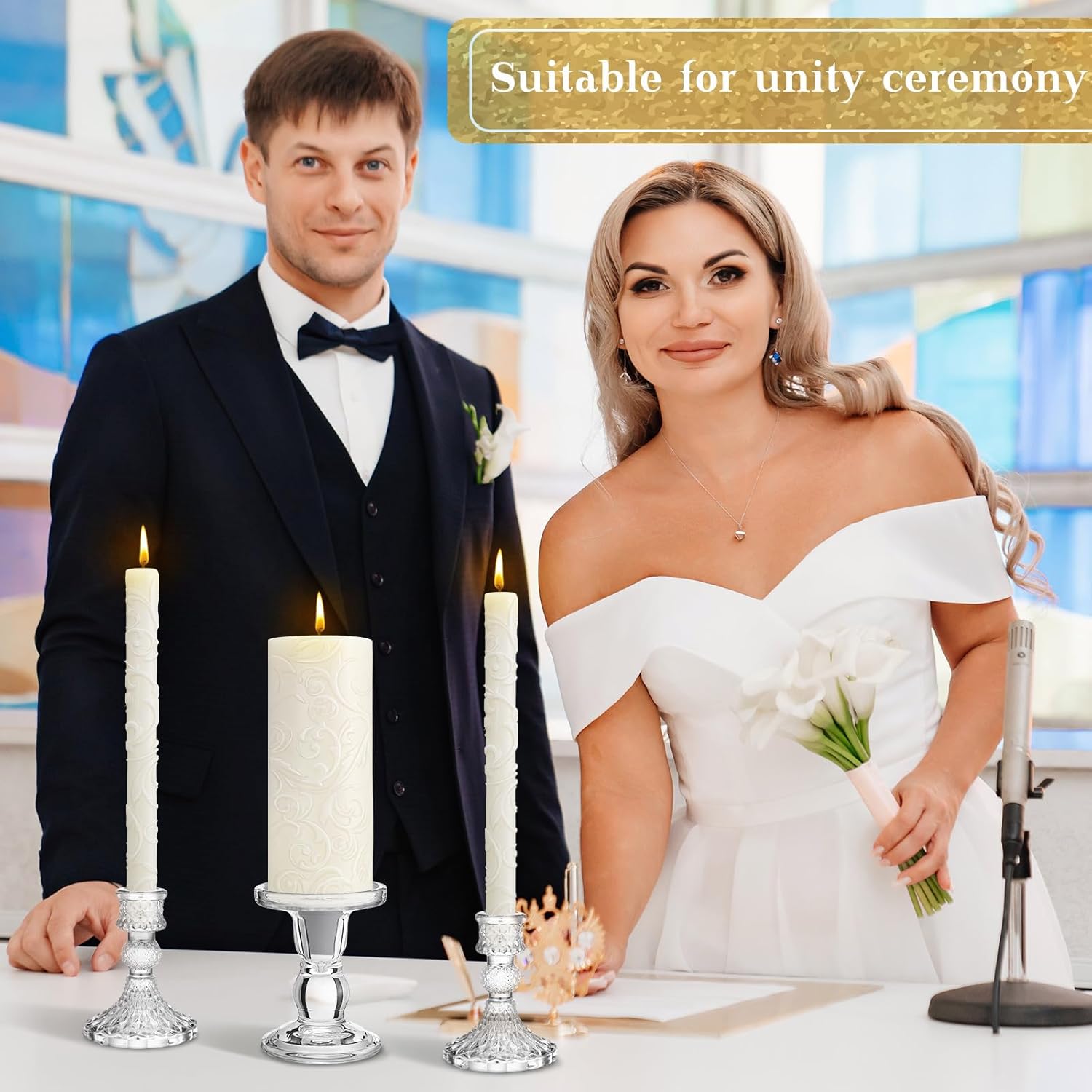 Irenare Unity Candles with Glass Holder Set for Weddings and Events