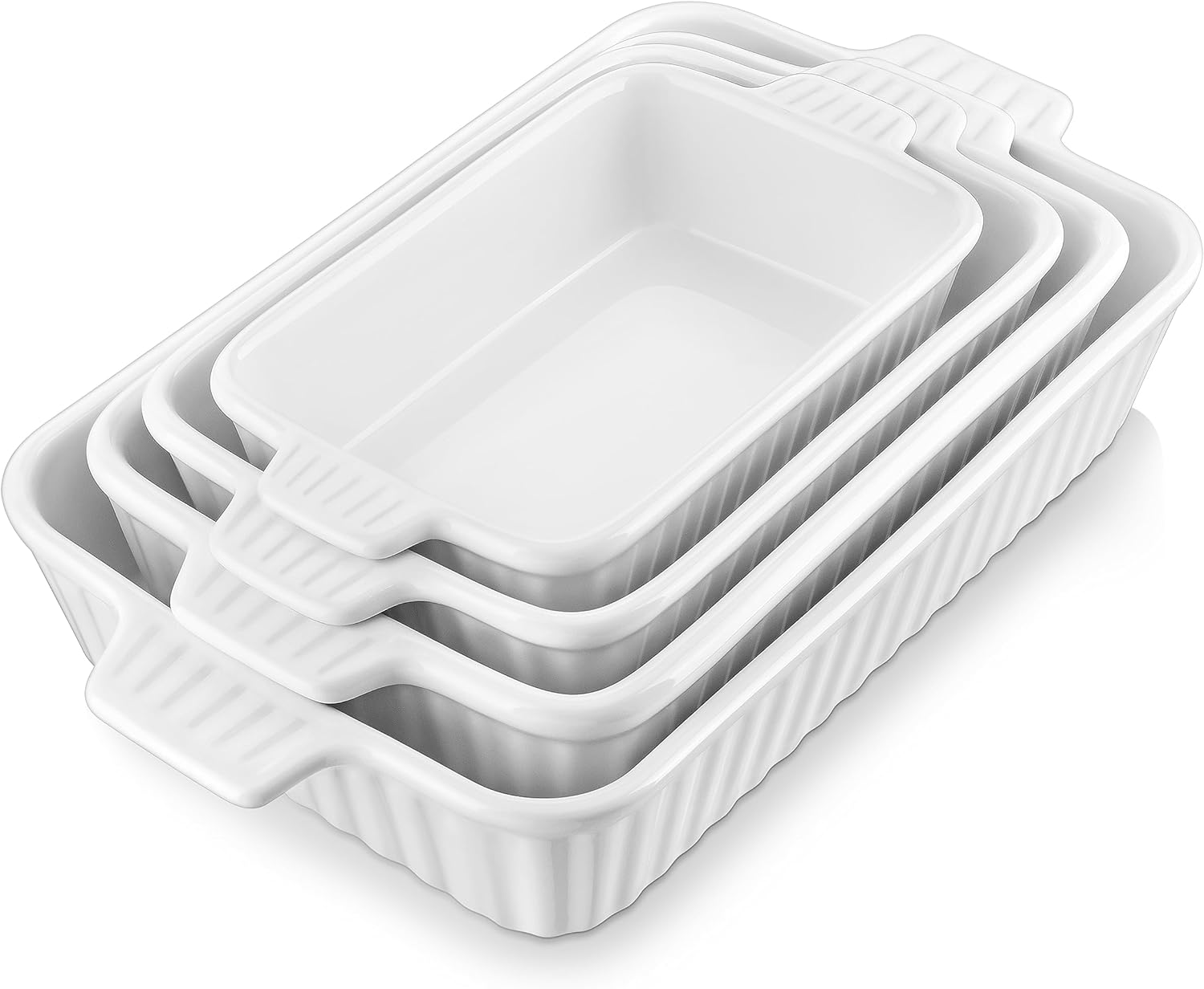 MALACASA Ceramic Bakeware Set of 4 Rectangular Lasagna Pans