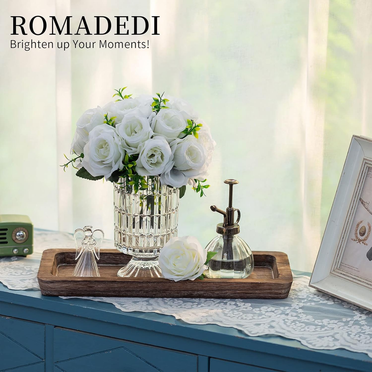 Romadedi Wooden Candle Holder Tray - Rustic Decorative Serving Platter