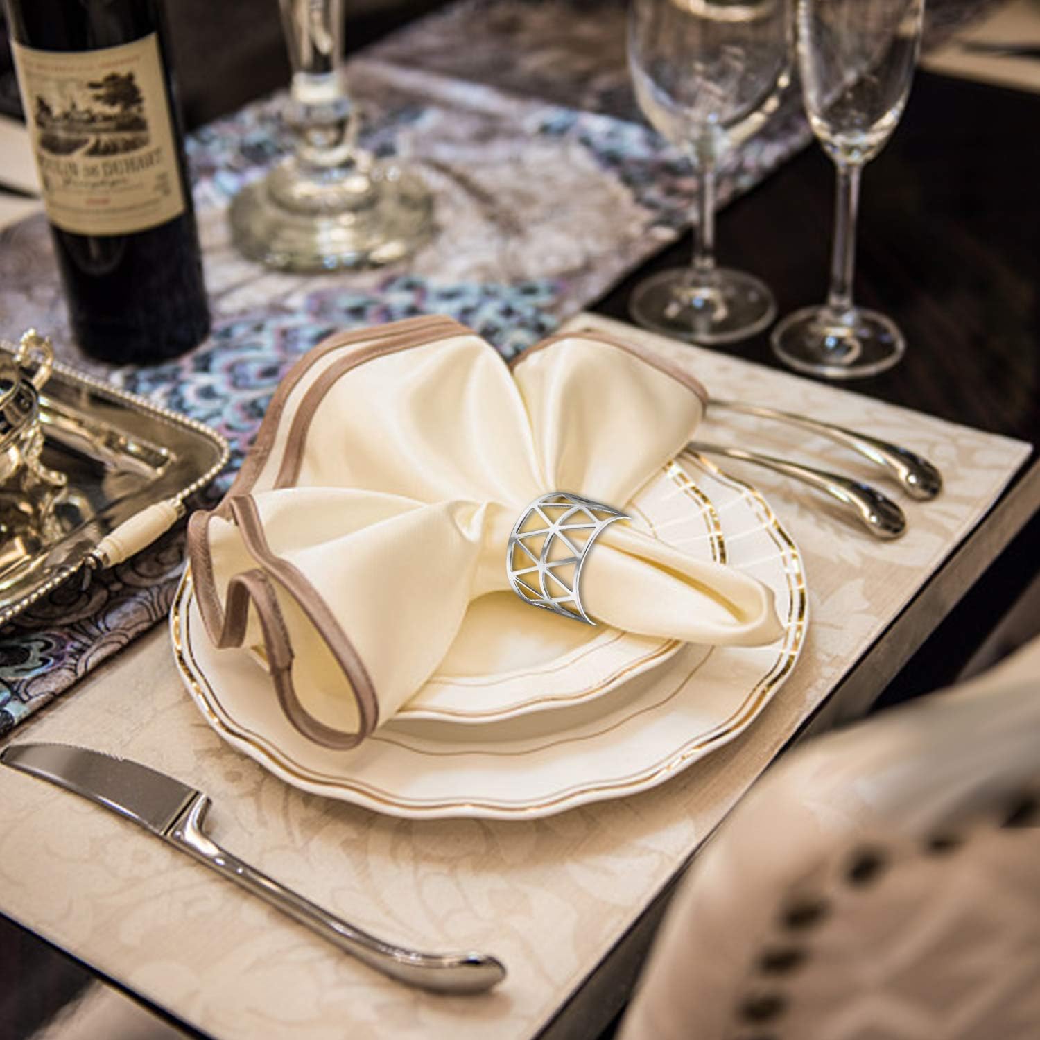 Kposiya 20 Piece Silver Napkin Ring Set