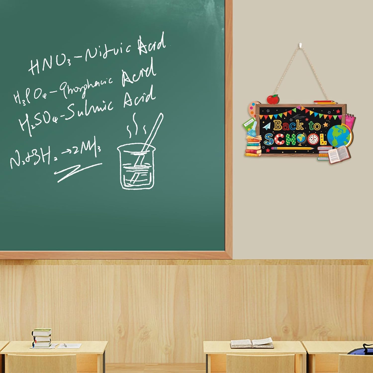 Aryroi Back to School Wood Sign with Blackboard Design