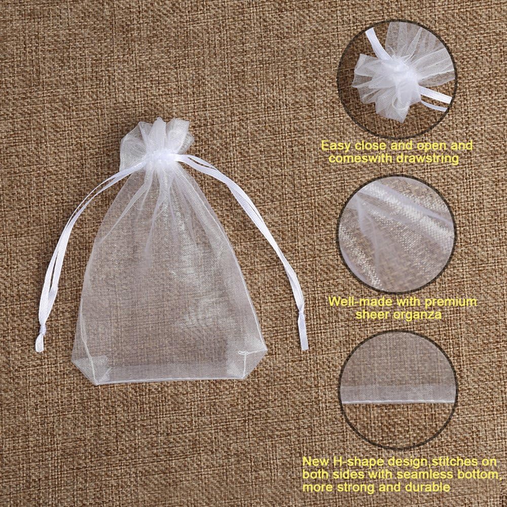 Hopttreely 100PCS Premium White Organza Bags for Wedding Jewelry Party Favors