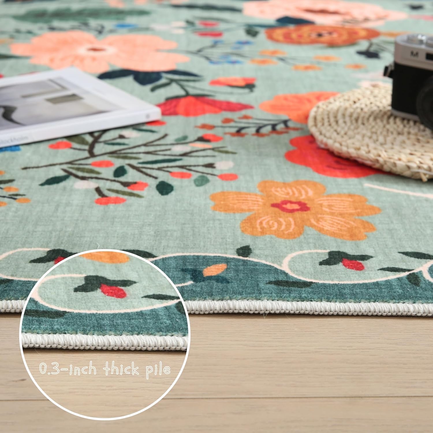 Rugcomf Soft Floral Runner Rug with Non-Slip Rubber Backing
