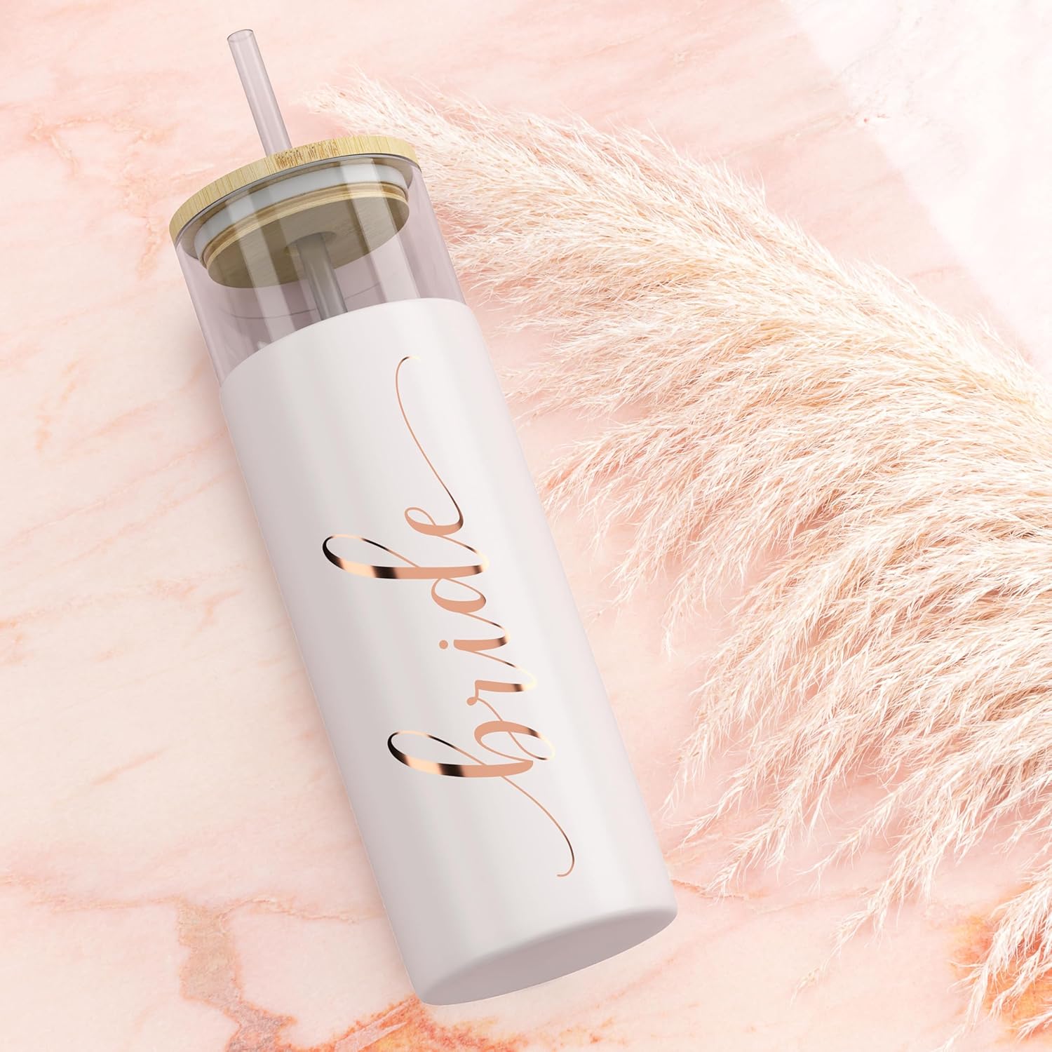 Bride To Be Iced Coffee Tumbler with Bamboo Lid and Straw