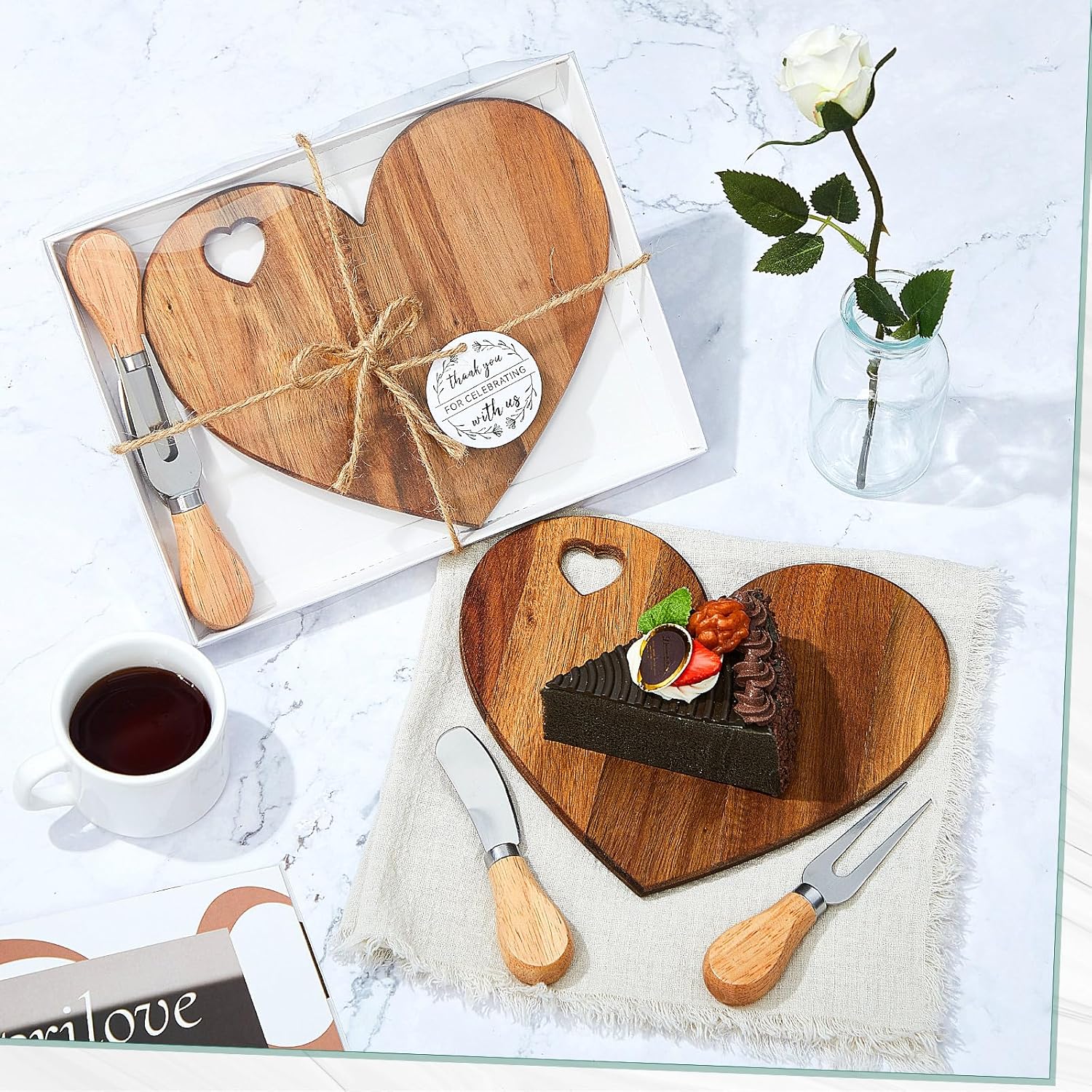 Patelai 36 Set Bridal Shower Favor Heart Cheese Board Set