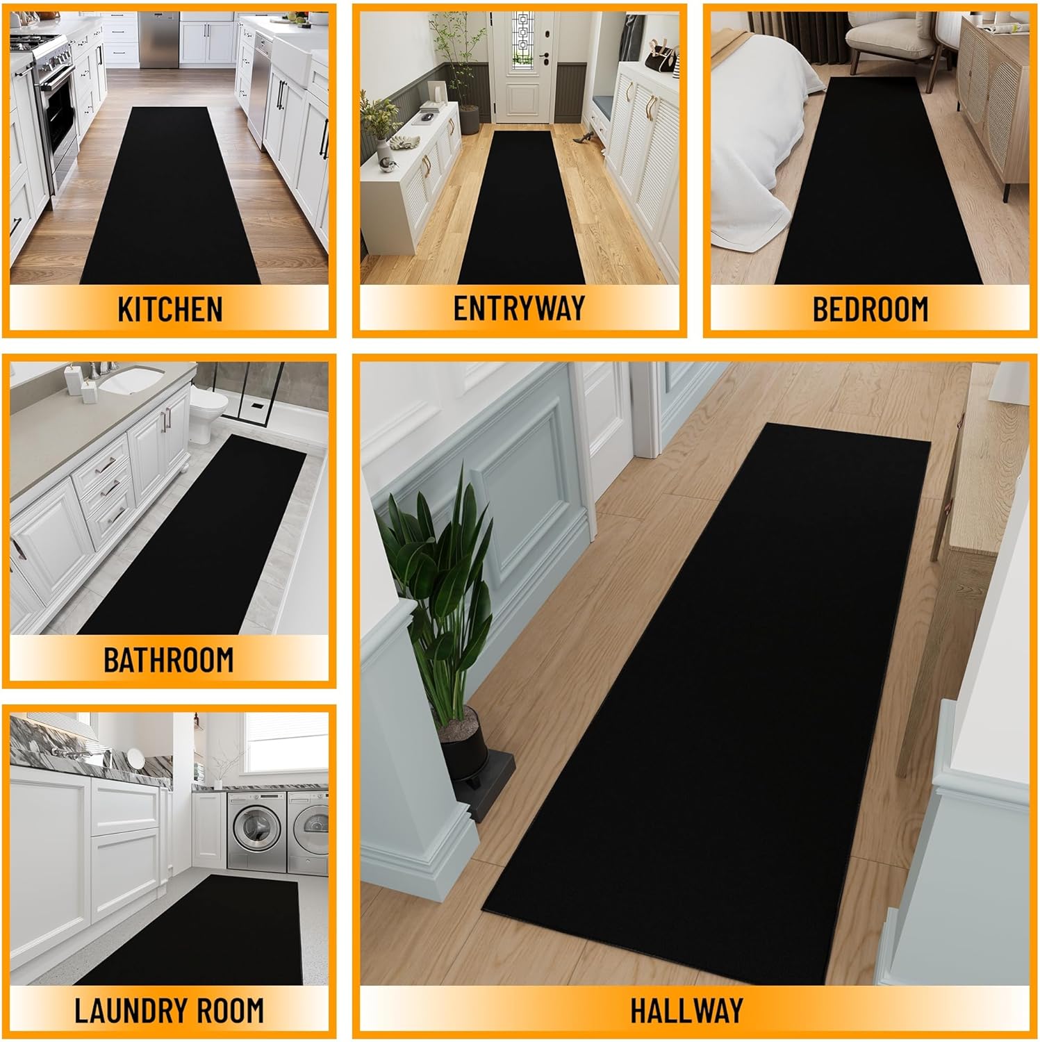 Ottomanson Hallway Runner Rug 27 x 910 Non Slip Black