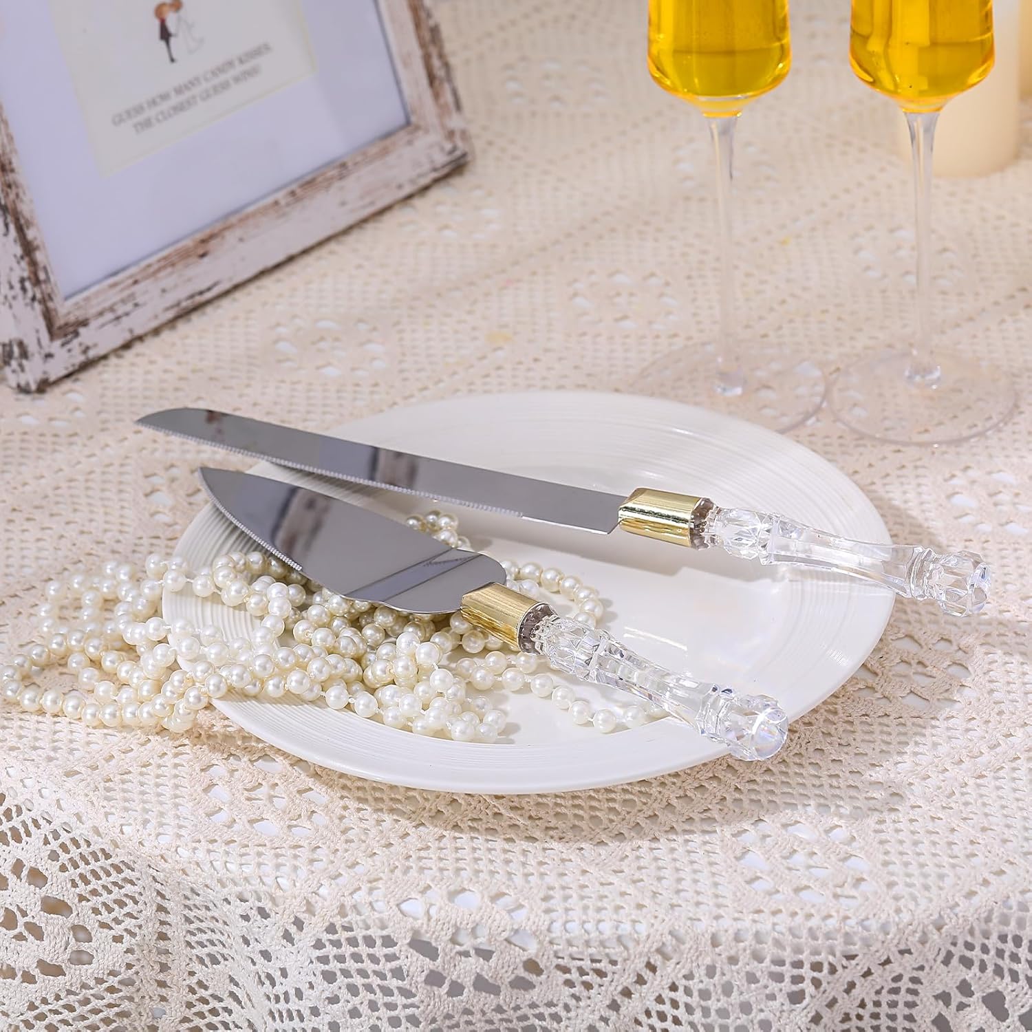 Boao 4 Piece Wedding Toasting Flutes and Cake Server Set