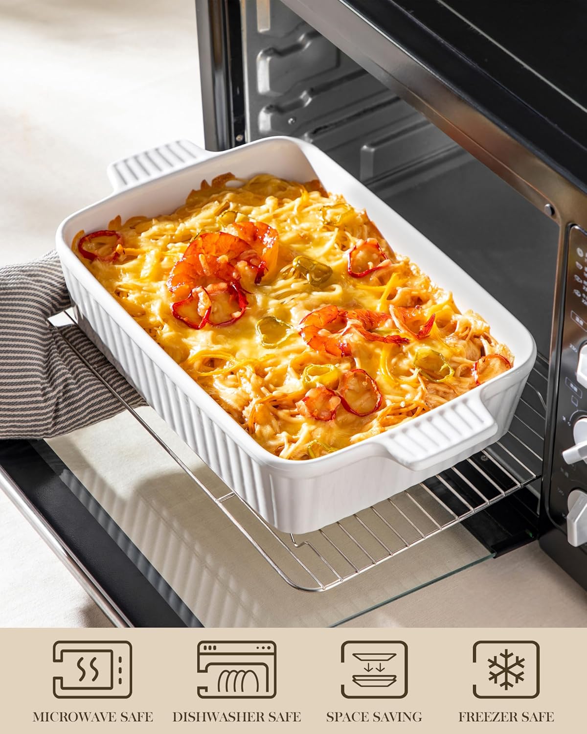 MALACASA 44 QT Baking Dish 9x13 White Rectangular Lasagna Pan with Handles