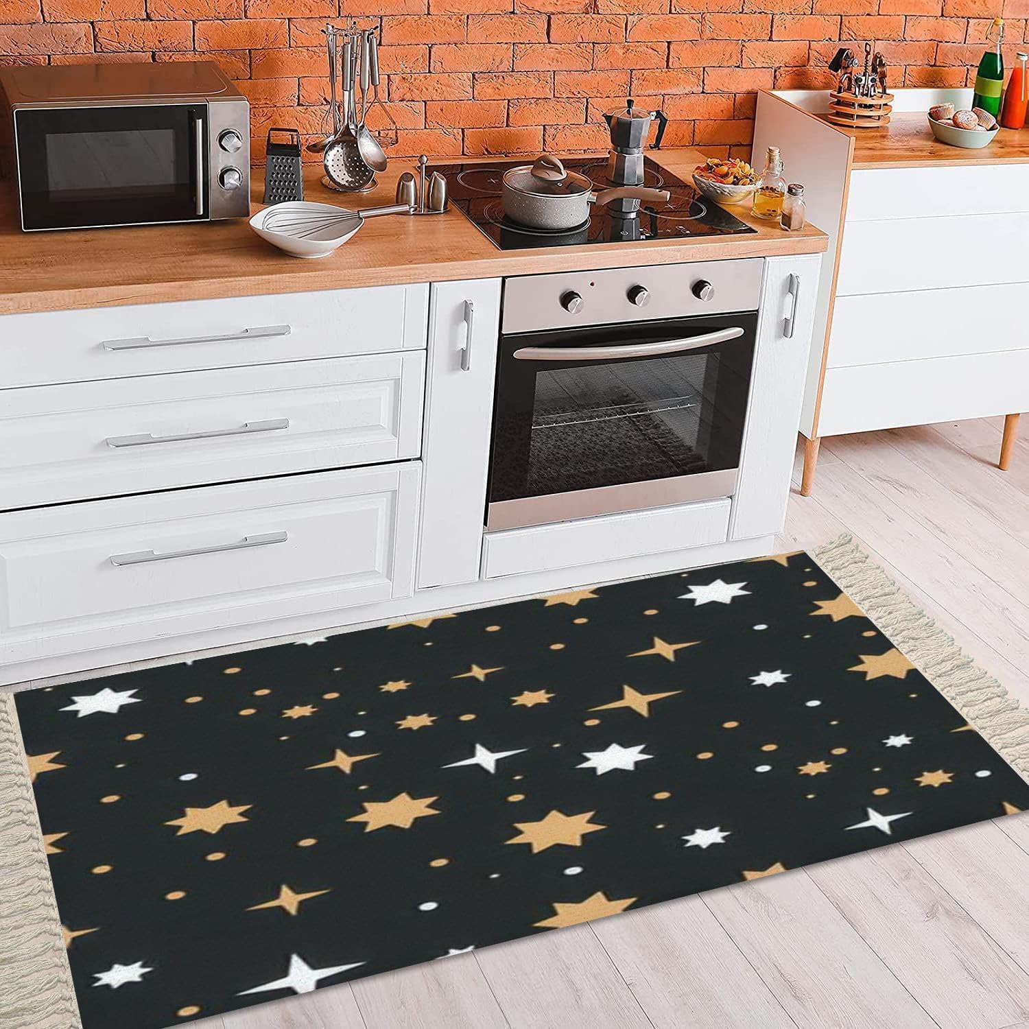 Boho Kids Room Rugs with Tassels and Celestial Design