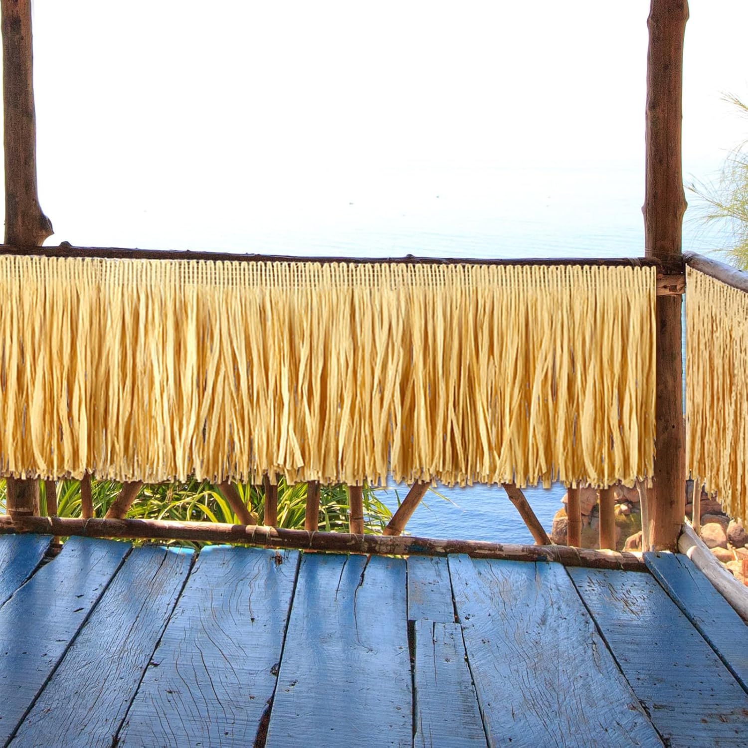 Mixweer 105 Ft Raffia Grass Table Skirt for Hawaiian Party