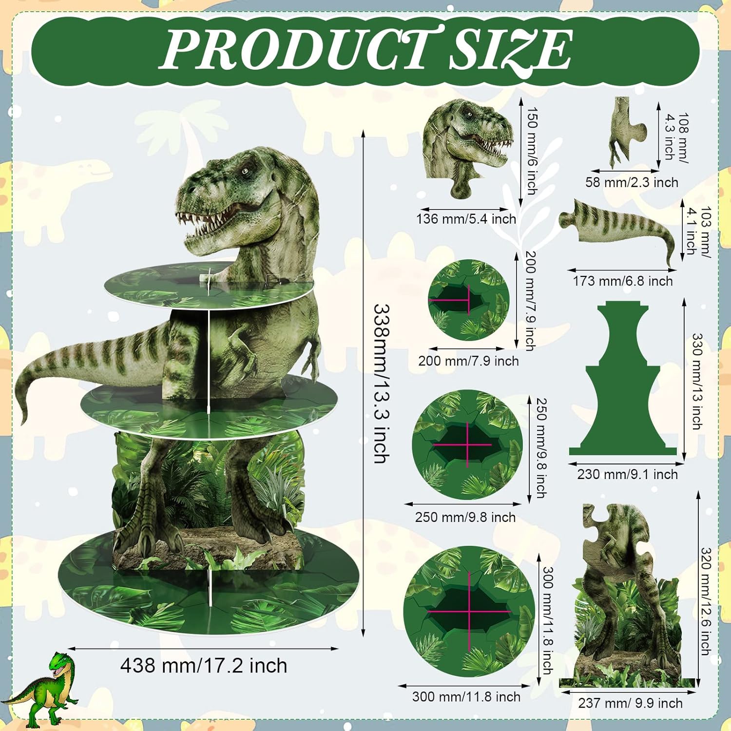 Censen 3 Tier Dinosaur Cupcake Stand Decorations