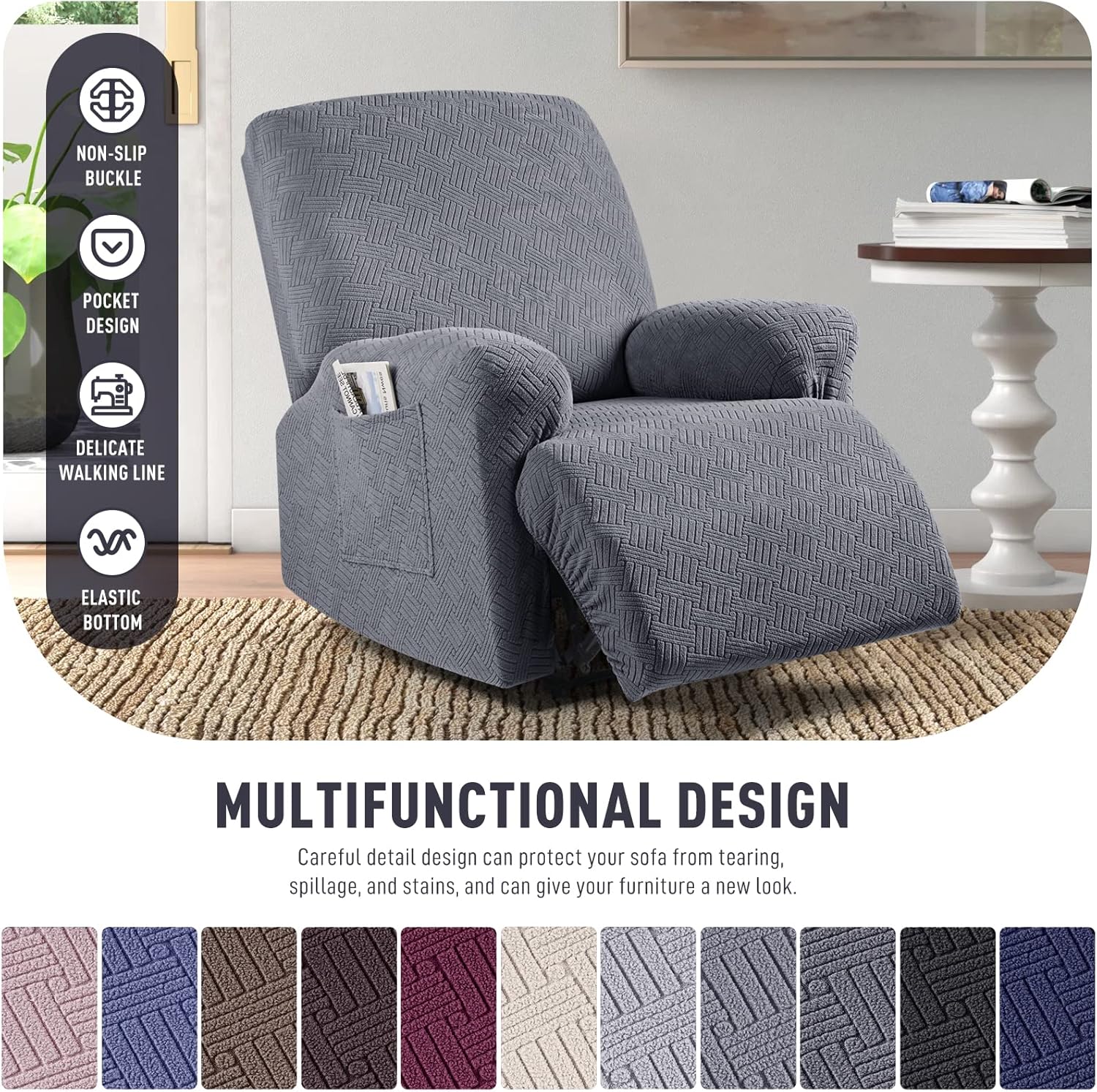 KinCam Recliner Chair Covers Dark Gray 1 Seater