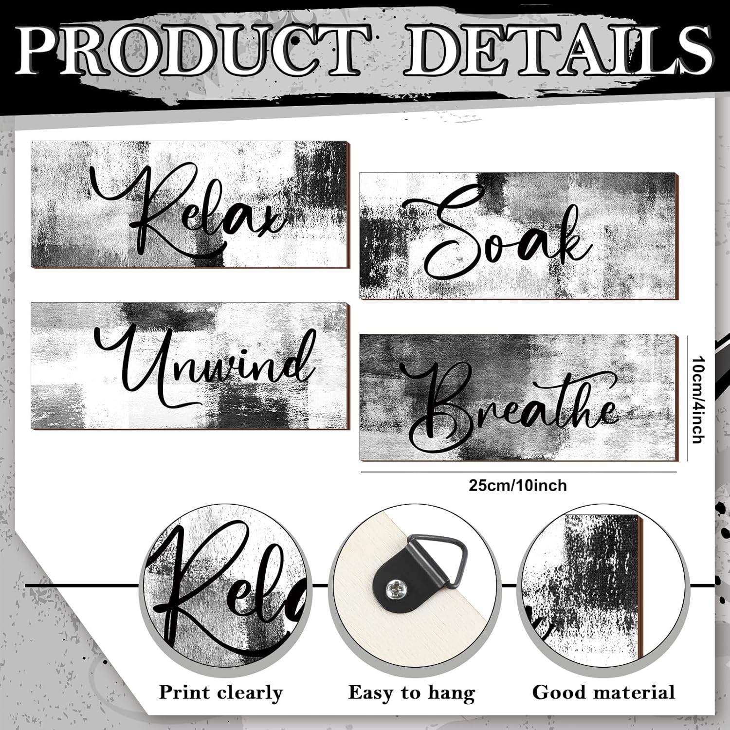 Maitys 4 Pcs Black and White Bathroom Wall Art