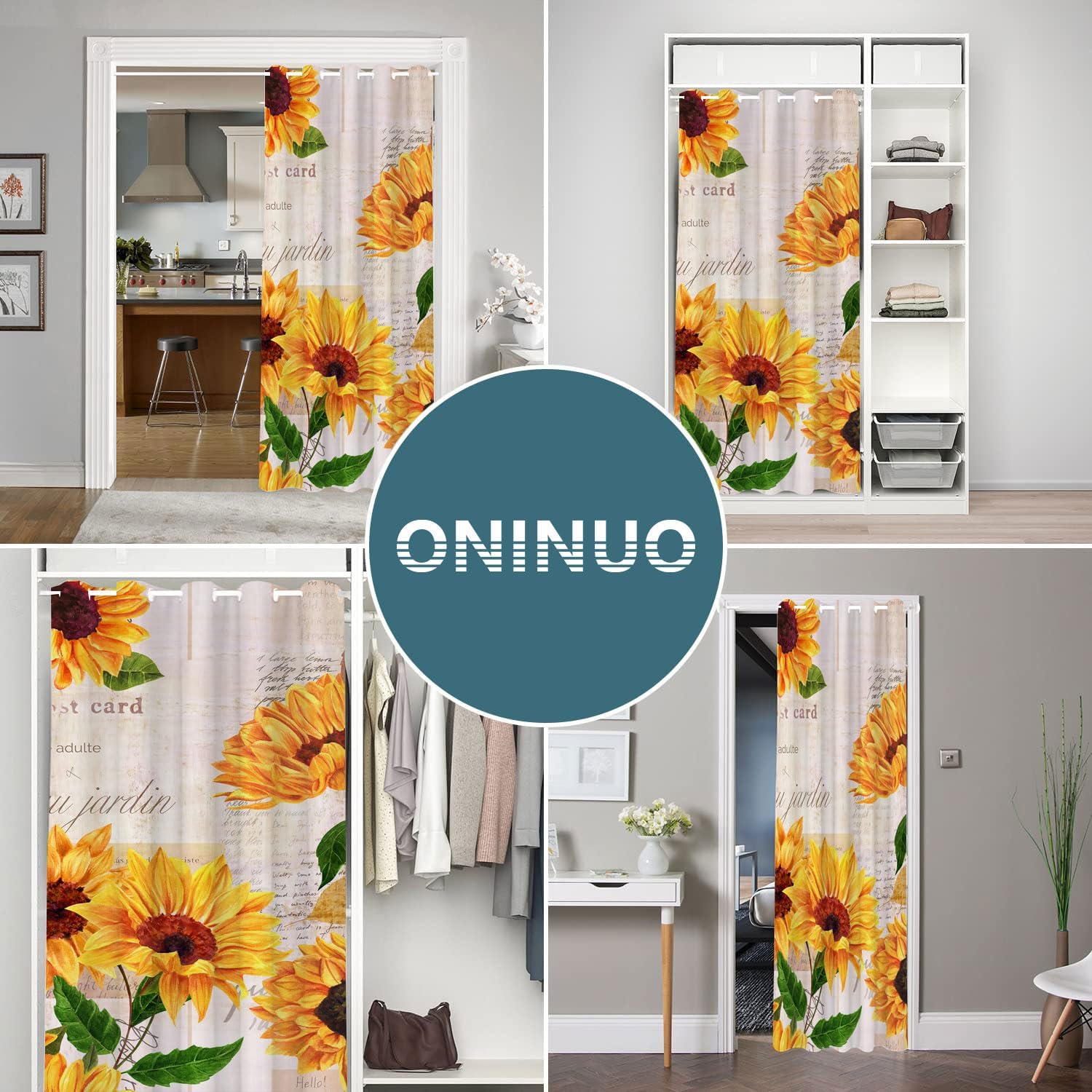 Sunflower Door Curtains for Doorway 59W x 80L