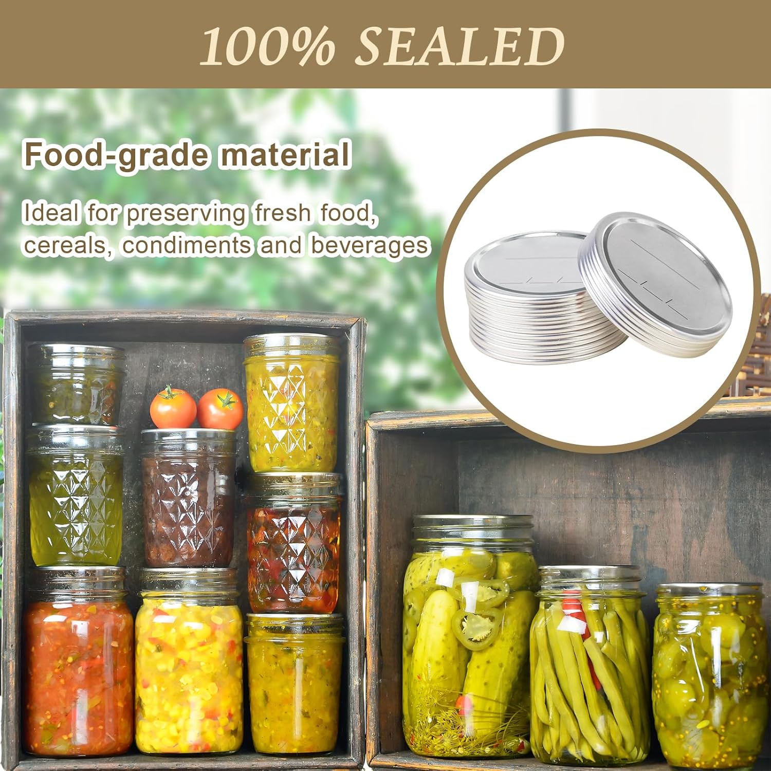 100 PCS Wide Mouth Mason Jar Canning Lids with Leak Proof Seal