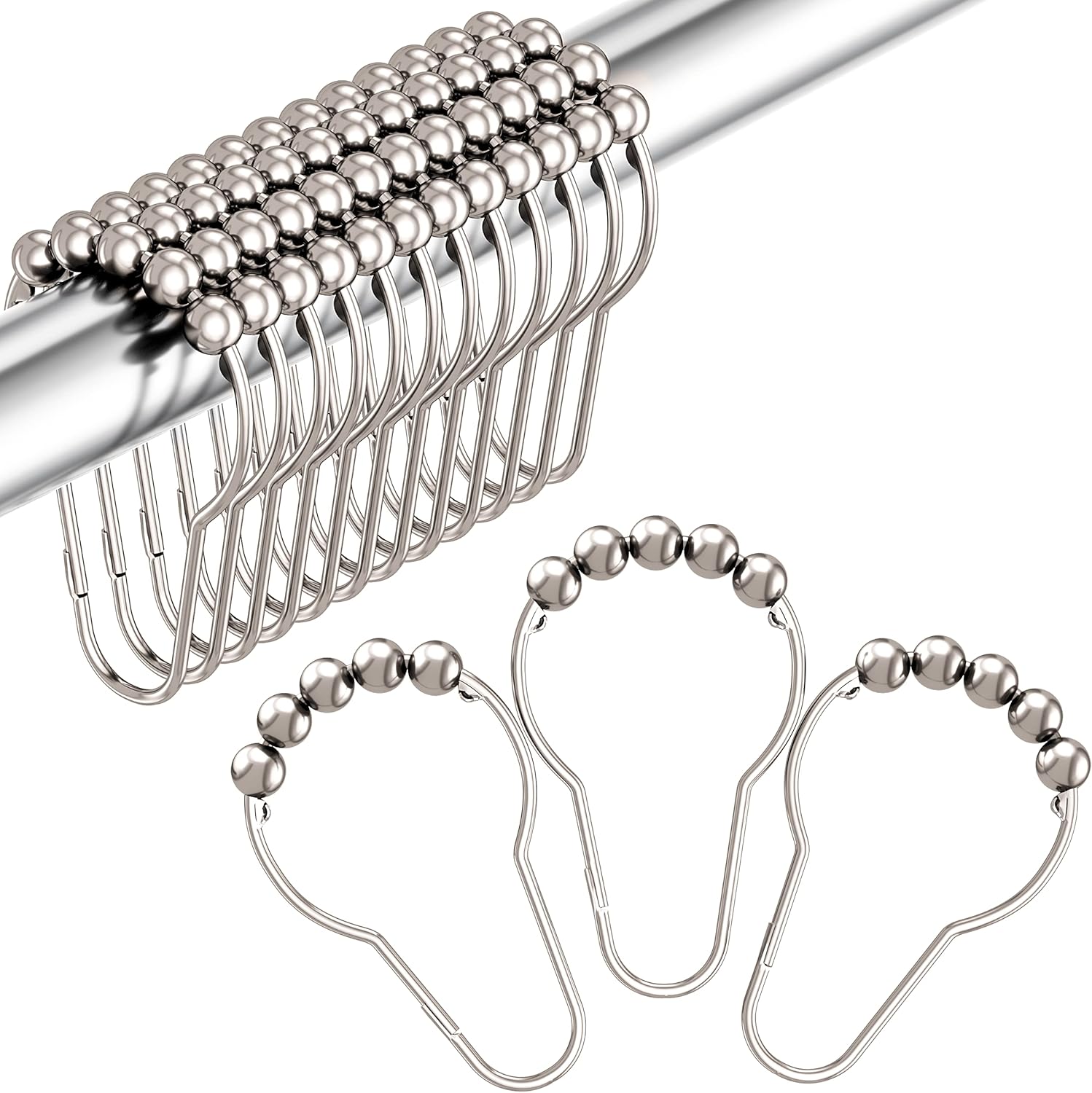 Amazer Decorative Stainless Steel Shower Curtain Hooks Set of 12