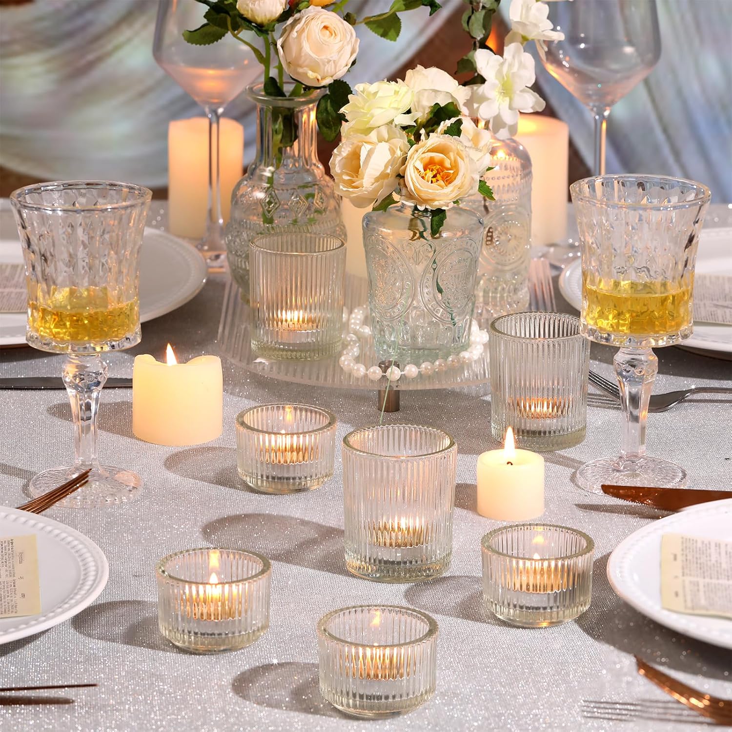 20pcs Assorted Ribbed Clear Tea Light Votive Candle Holders