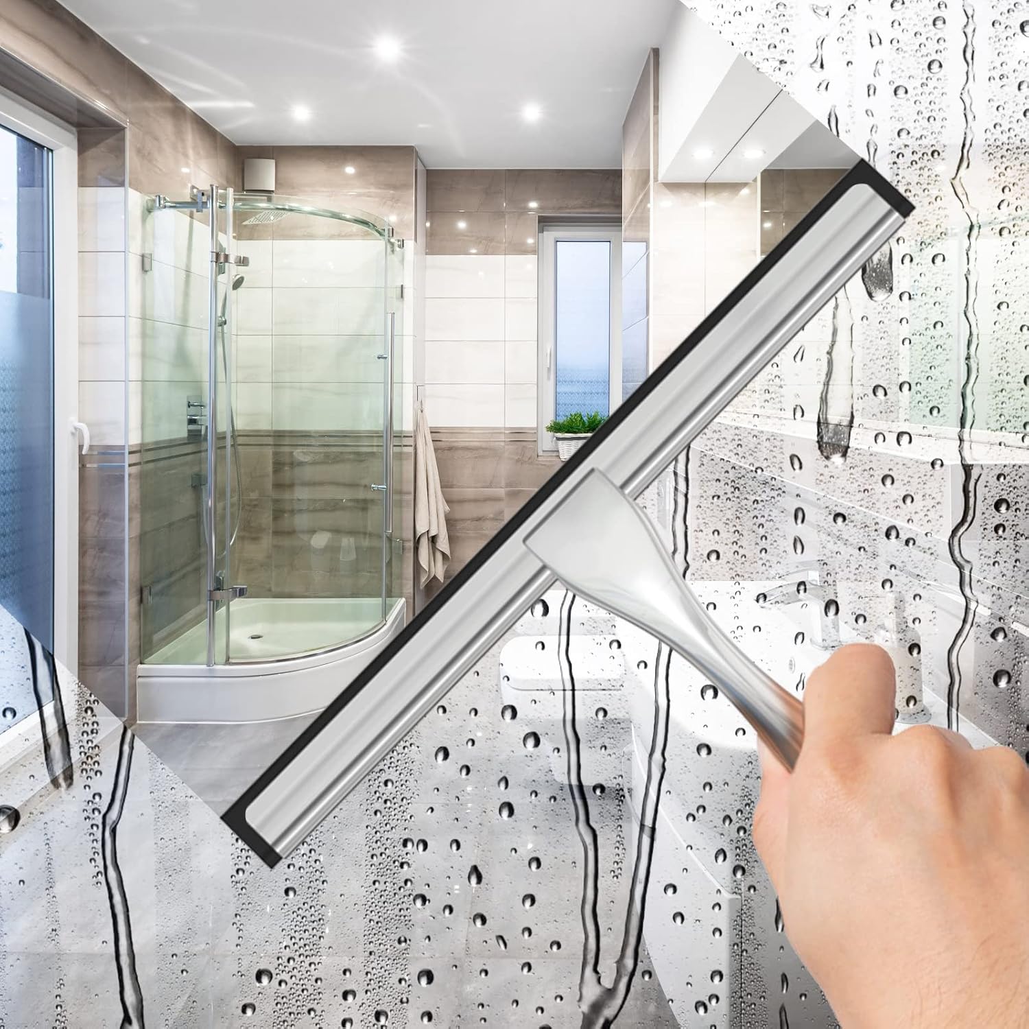 Docrok 10 Inch All-Purpose Shower Squeegee with 2 Hooks