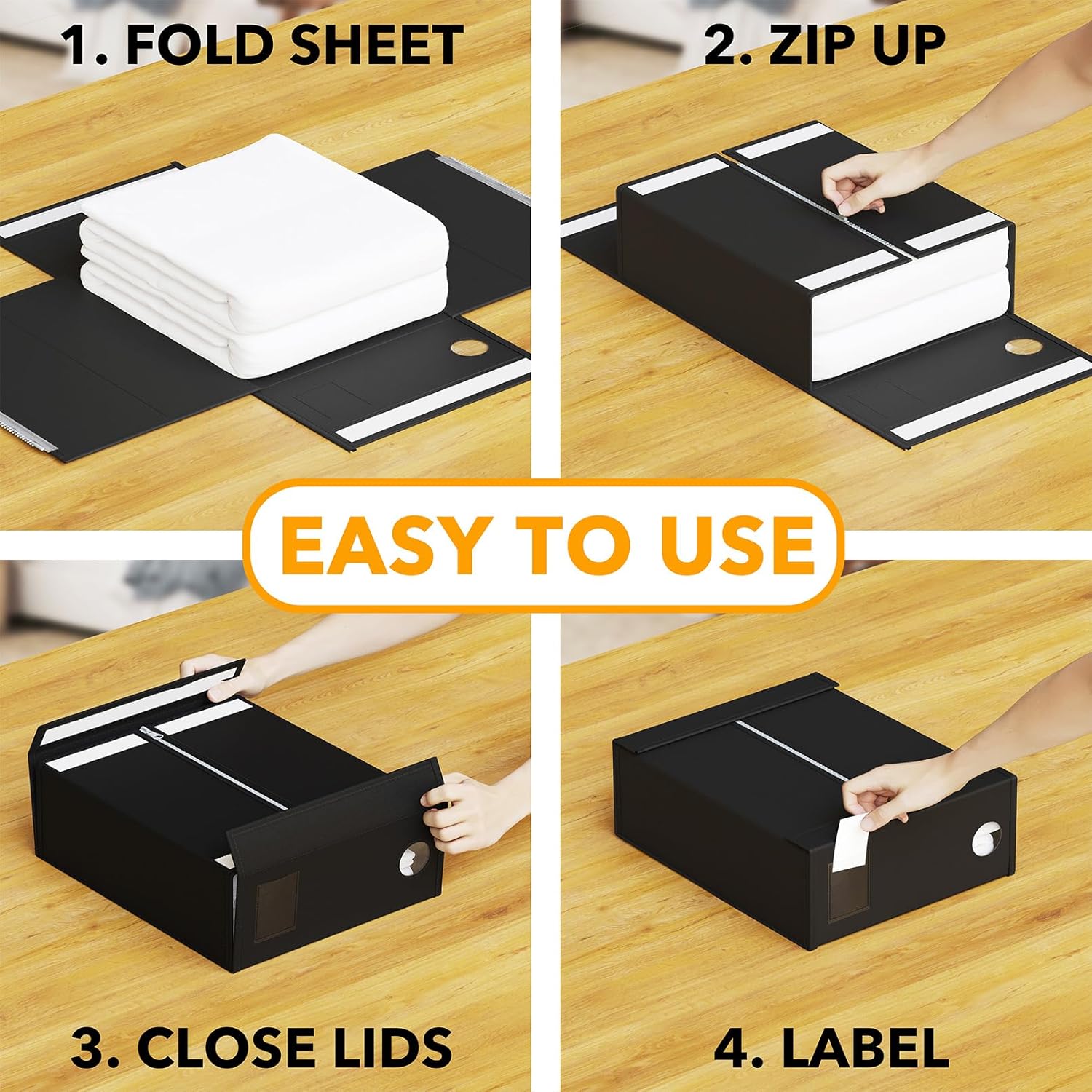 SpaceAid 6 Pack Bed Sheet Organizers Storage Black Foldable