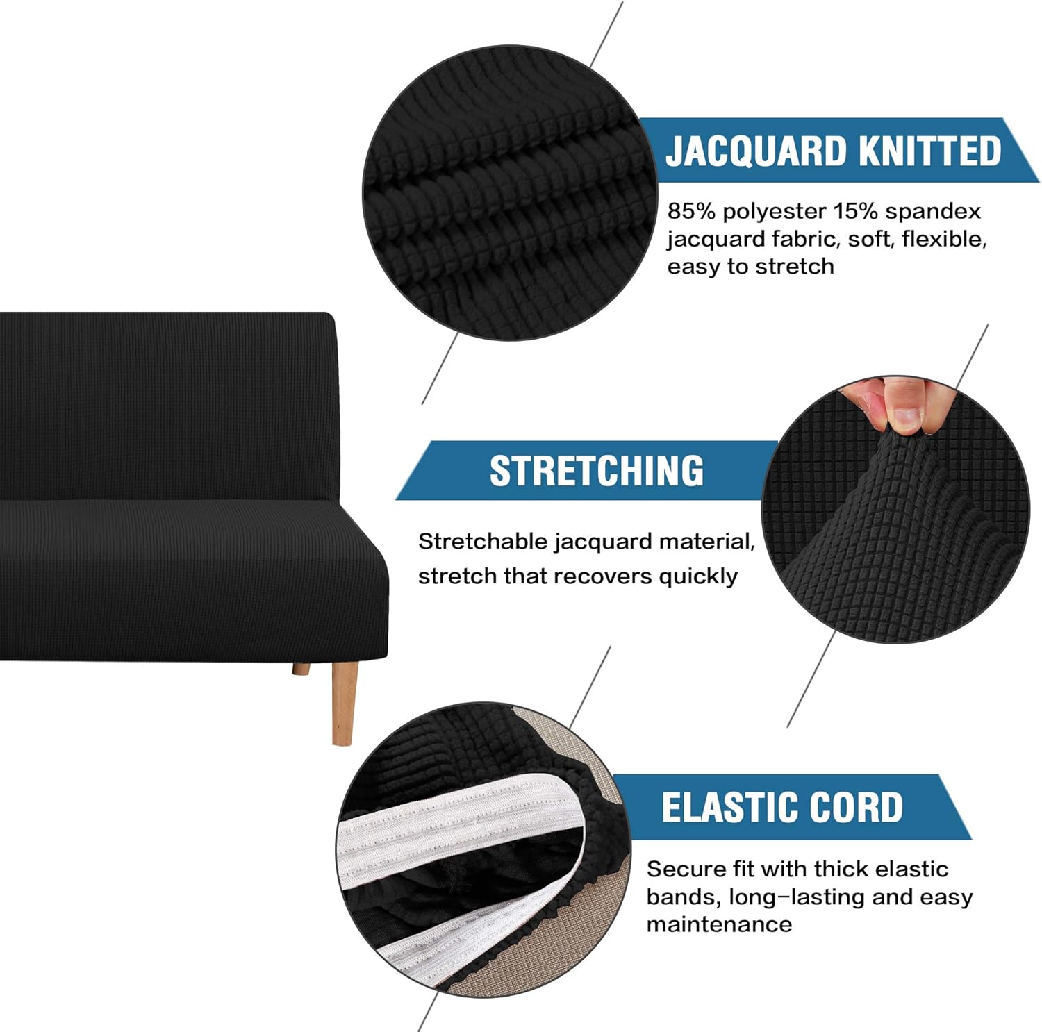 HVERSAILTEX Stretch Futon Slipcover Protector Black