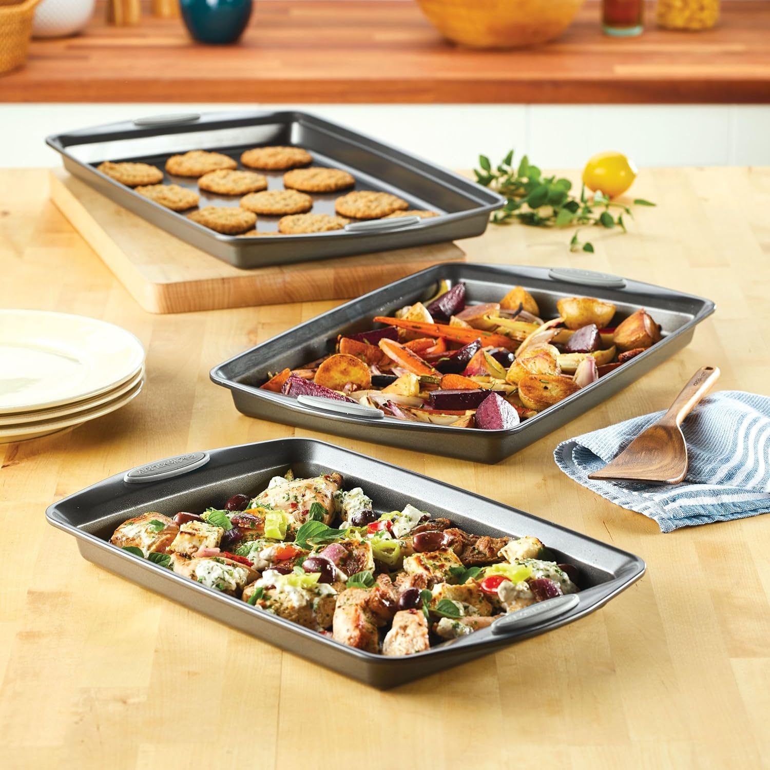Rachael Ray Nonstick Bakeware Set 3 Piece Gray