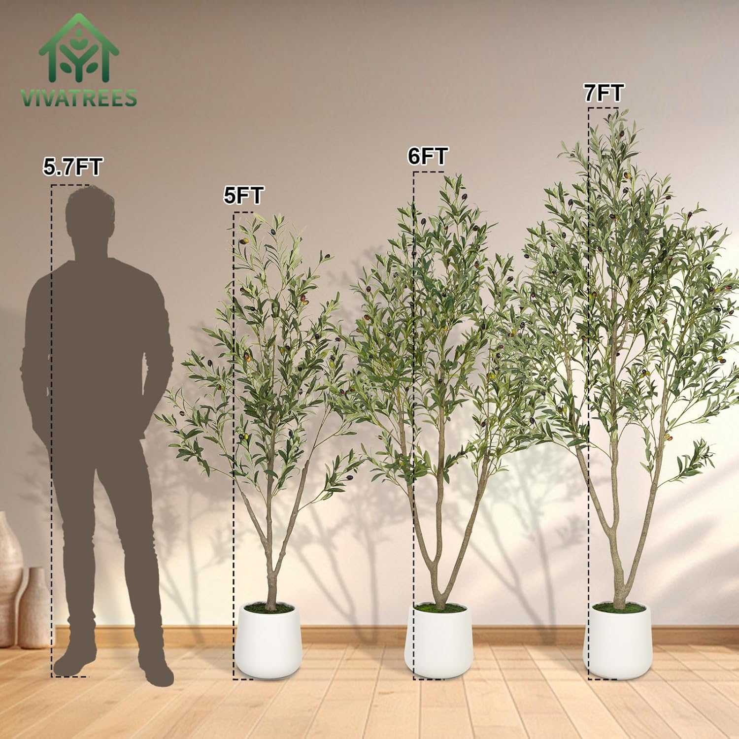 VIVATREES 7FT Artificial Olive Tree with White Planter