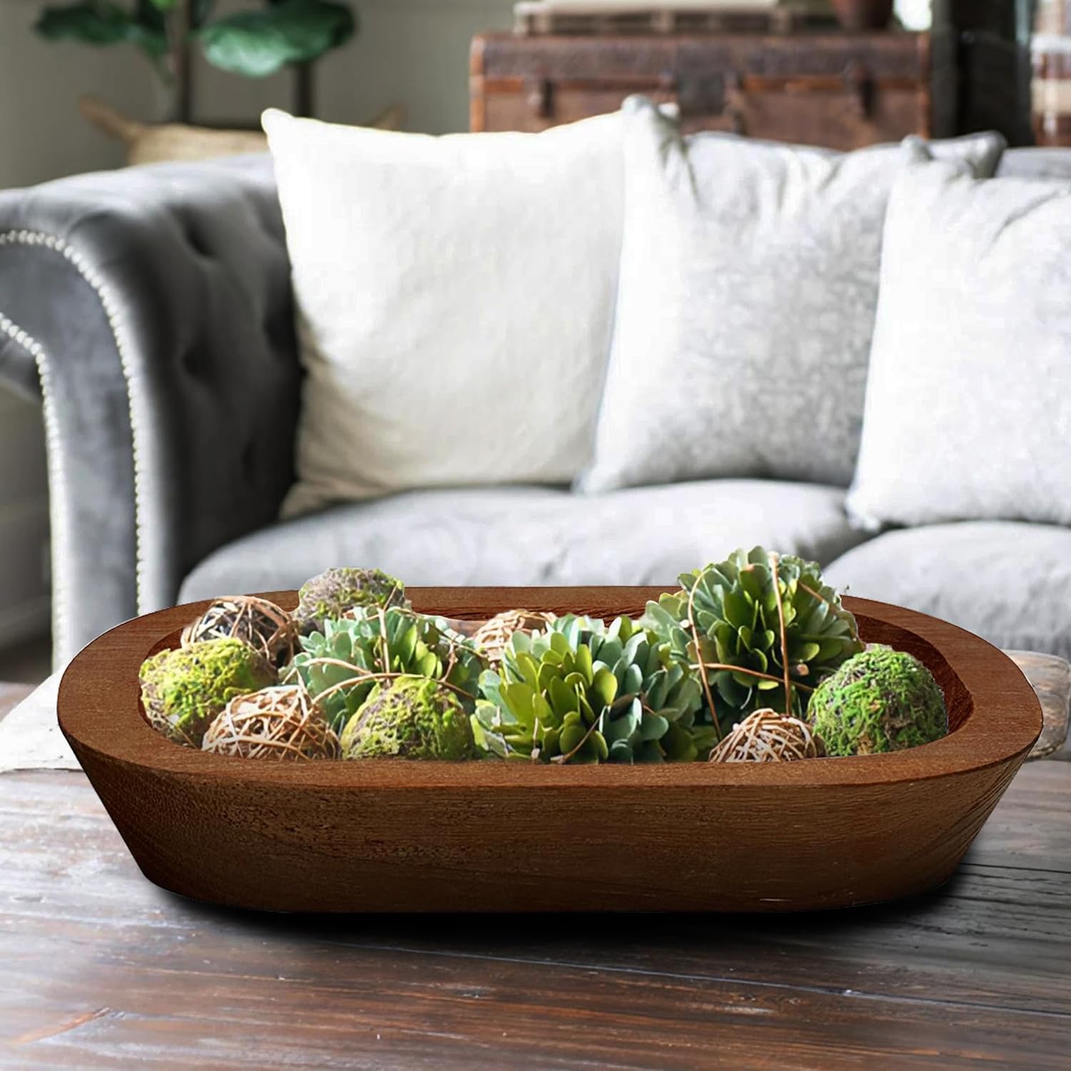 Royxen 4 Pack Wooden Dough Bowl Set Brown Rustic