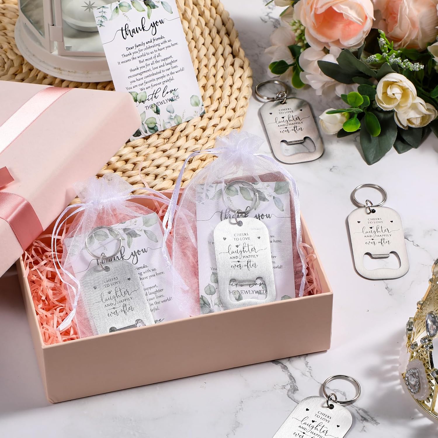 50 Sets Wedding Favors Bottle Opener Keychain Gift Set