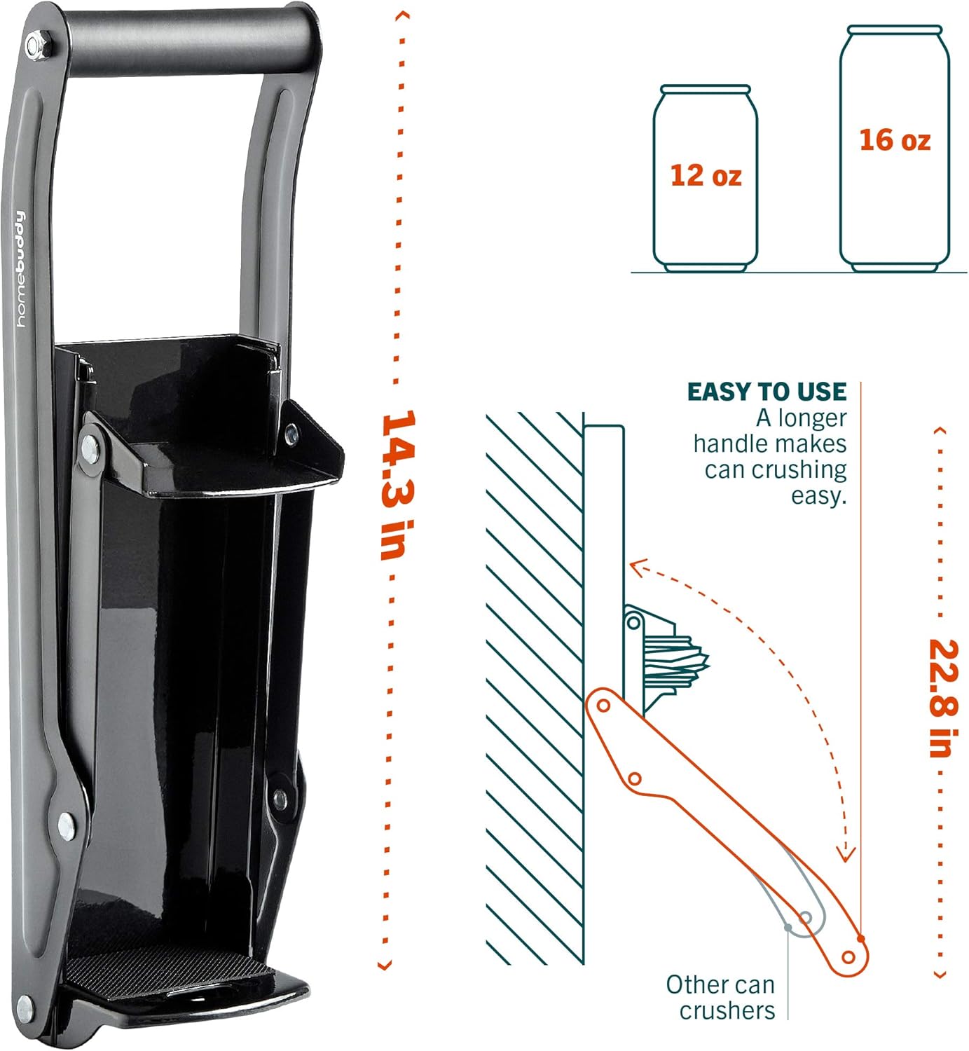 HomeBuddy Can Crusher for Recycling - Wall Mount 12 Oz 16 Oz