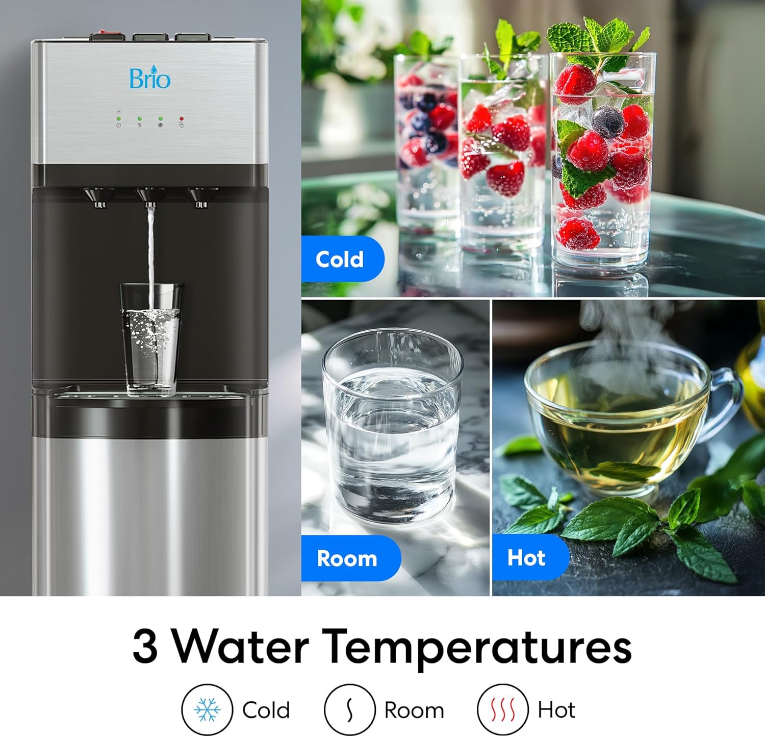 Brio Self Cleaning Bottom Loading Water Cooler 3 Temperature Settings
