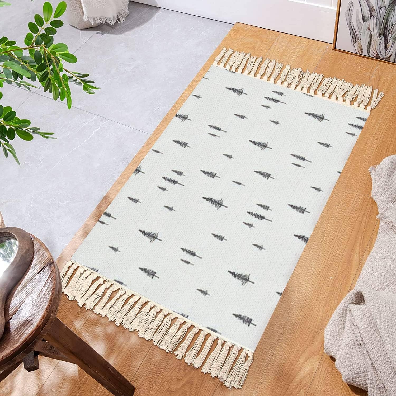 Boho Style Area Rug with Tassels for Kids Room
