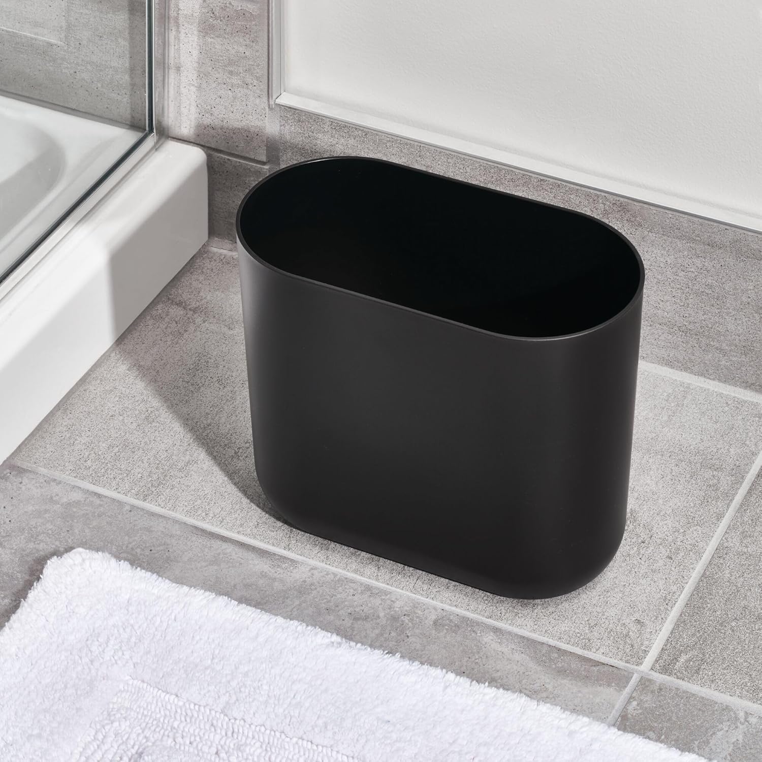 iDesign Slim Oval Plastic Trash Can - Matte Black 1056 x 55 x 977