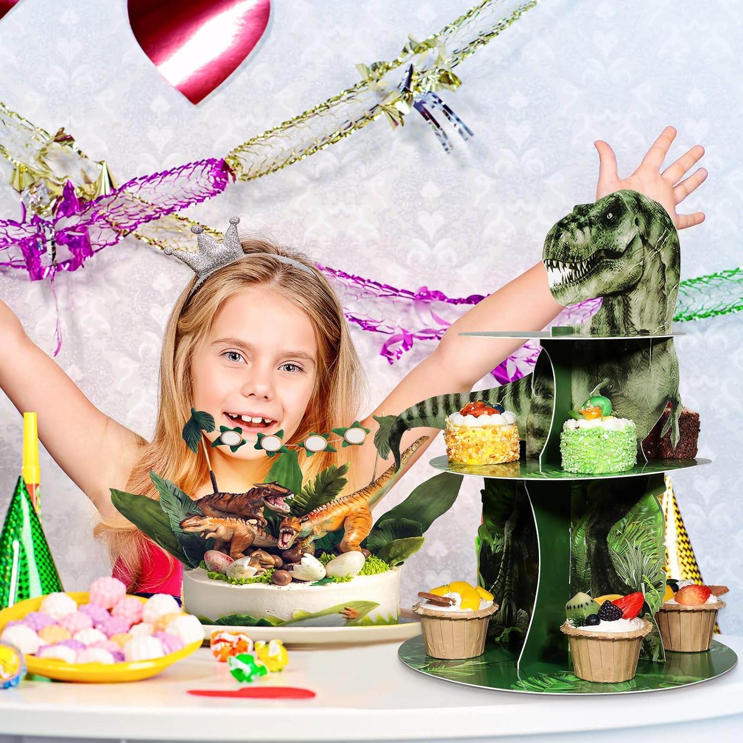 Censen 3 Tier Dinosaur Cupcake Stand Decorations