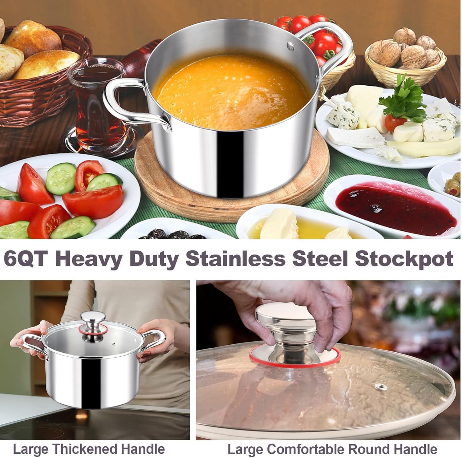 LIANYU 6QT Stainless Steel Stockpot with Lid