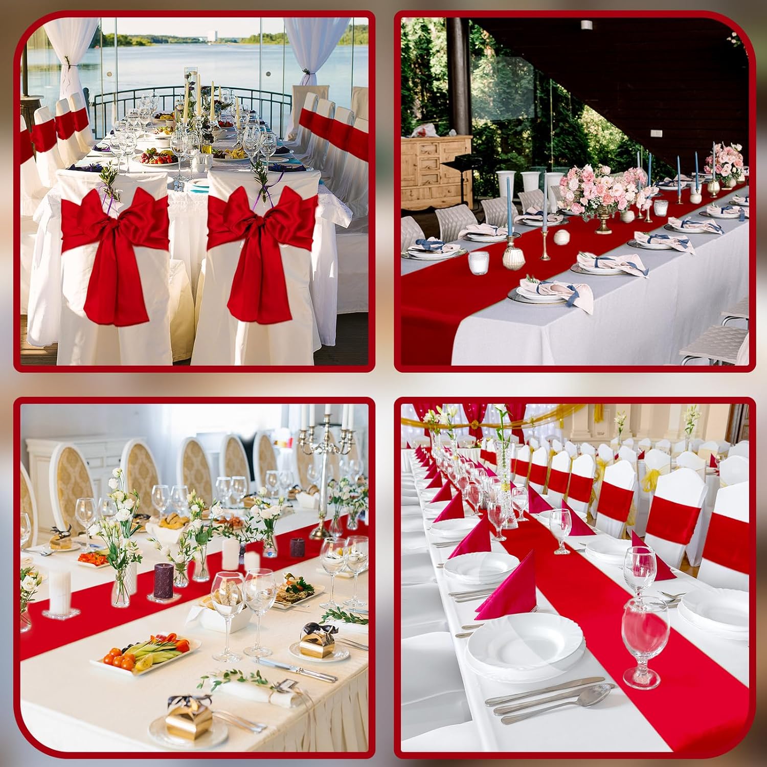Bencailor 24 Pcs Red Satin Table Runner Set
