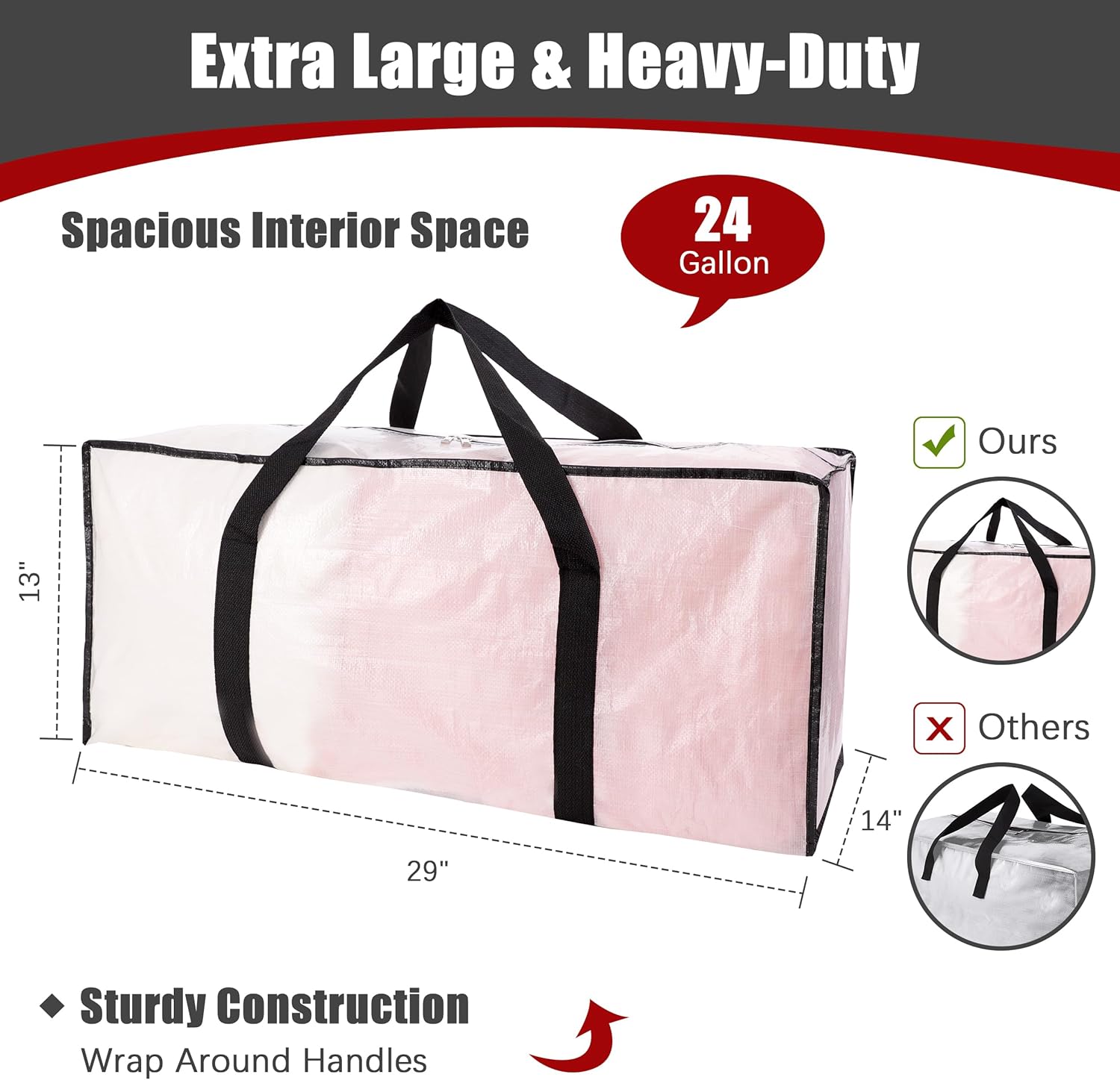 Extra Large Moving Bags with Zippers and Handles 8 Pack