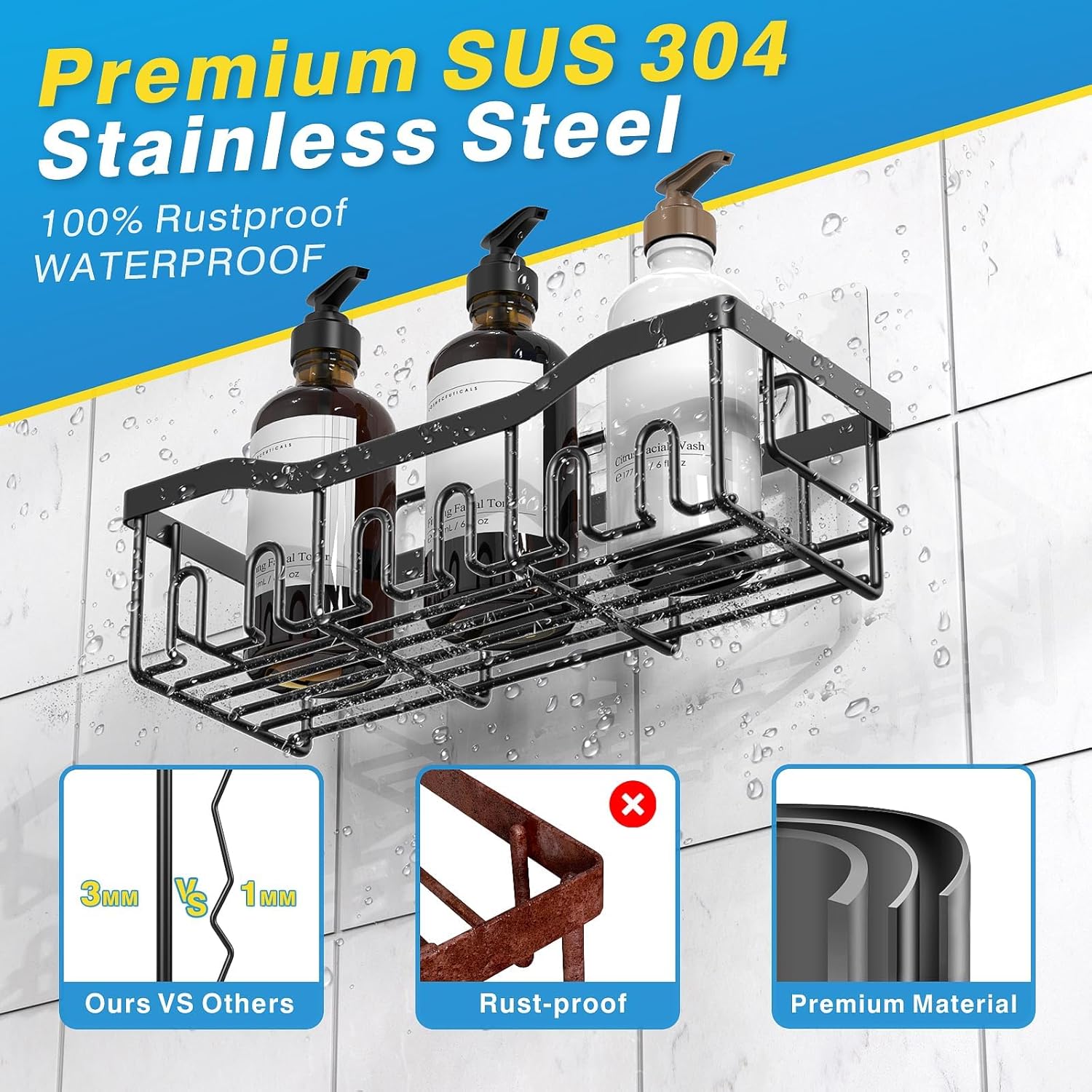 EUDELE Adhesive Shower Caddy 5 Pack Rustproof Stainless Steel Storage