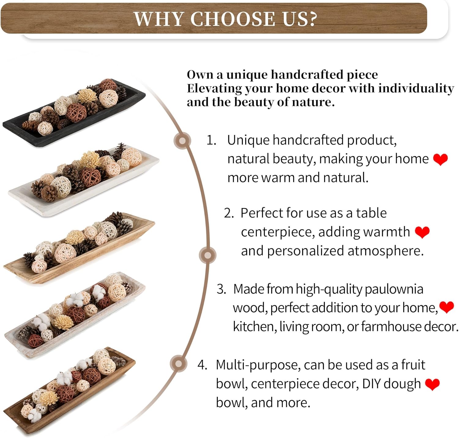 Hanobe Decorative Wood Dough Bowl for Centerpieces