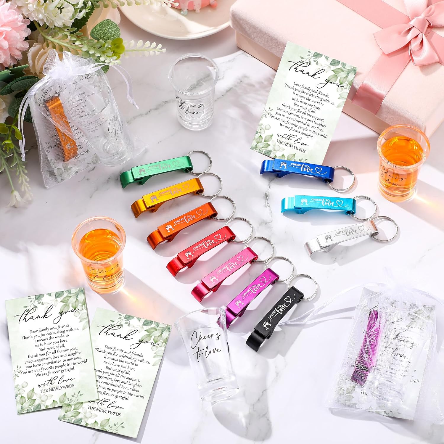 200 Pcs 50 Sets Wedding Favors Shot Glasses and Bottle Openers
