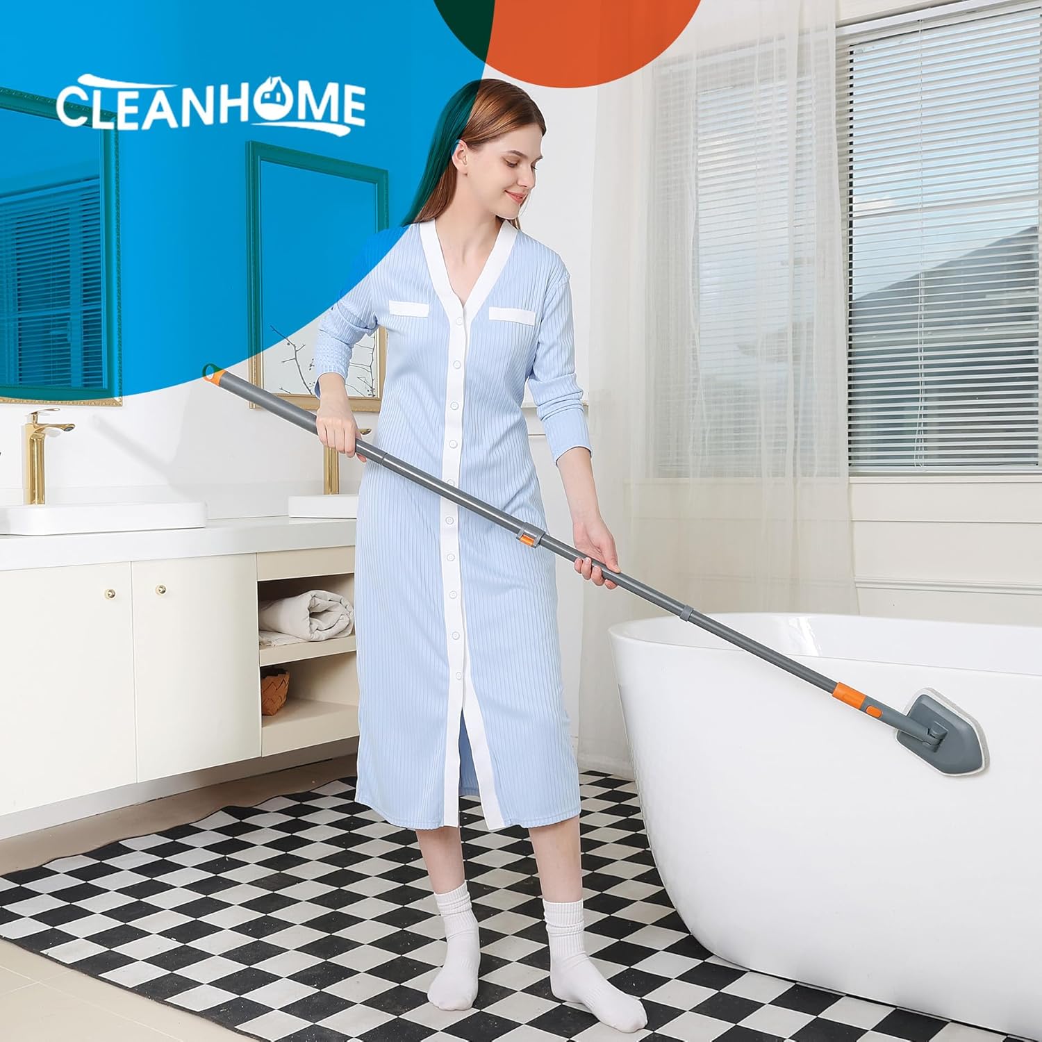 Tile Tub Scrubber Brush with 3 Heads and 56 Long Handle