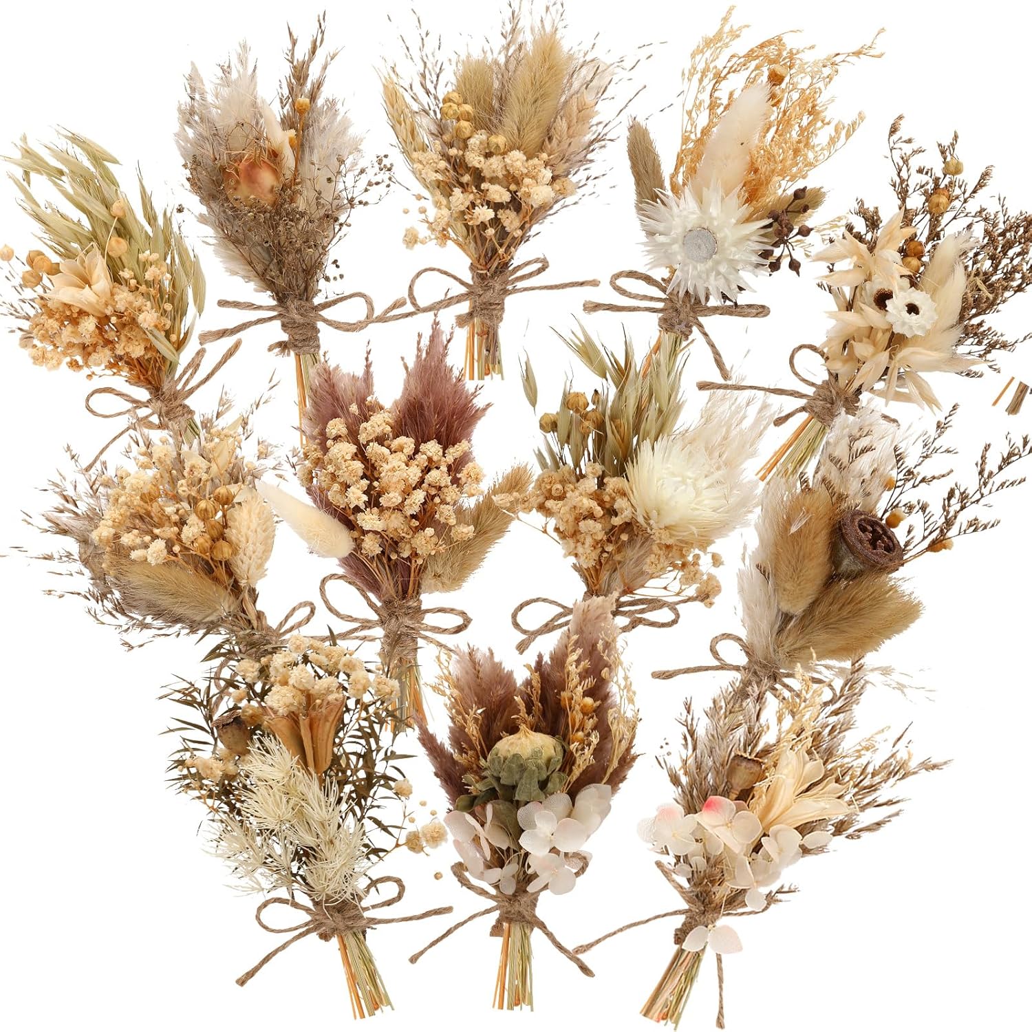 Layhit 12 Pack Mini Boho Dried Flower Bouquets Wedding Decor