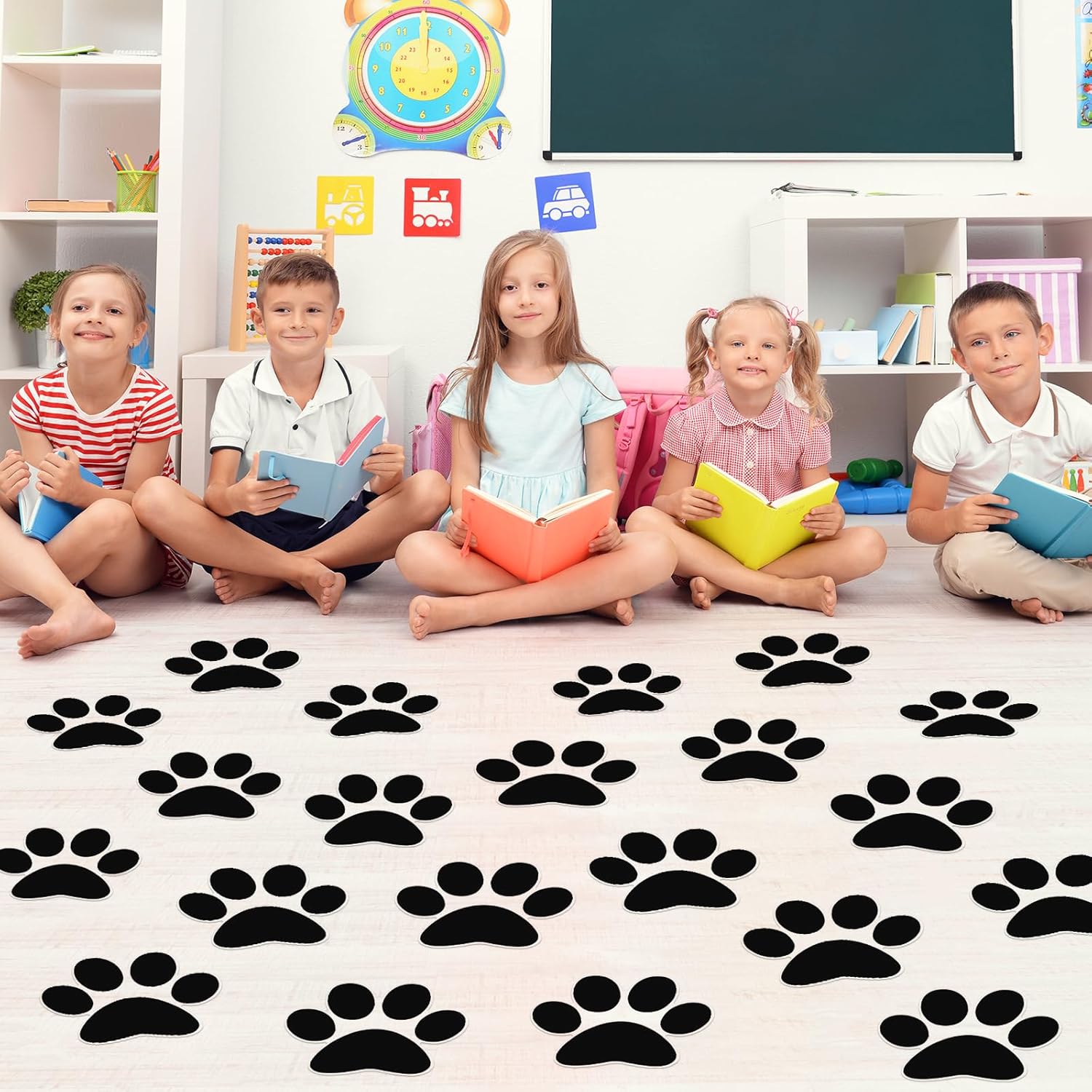 ReliThick 30 Pcs Large Pawprint Floor Decals Black