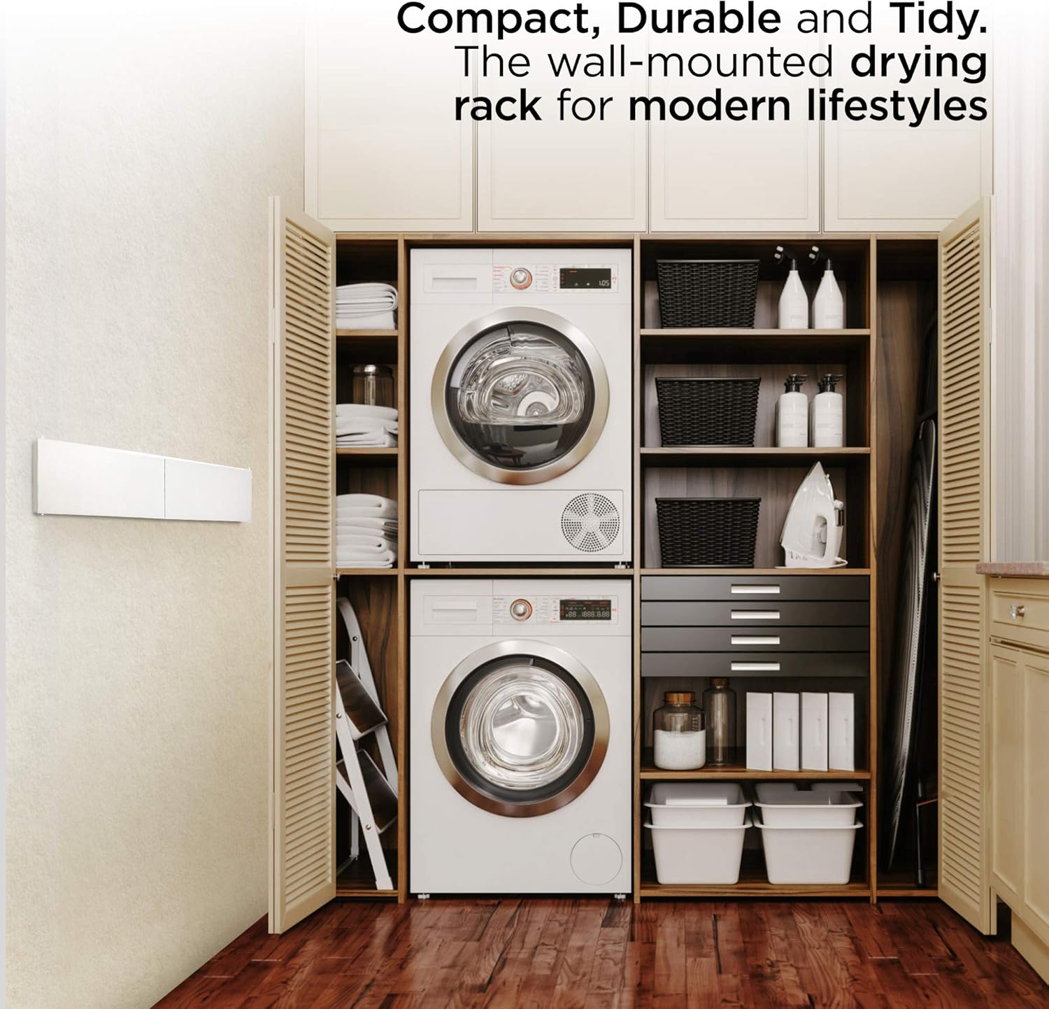 Step Up Laundry Drying Rack 28 Inch Wall Mounted