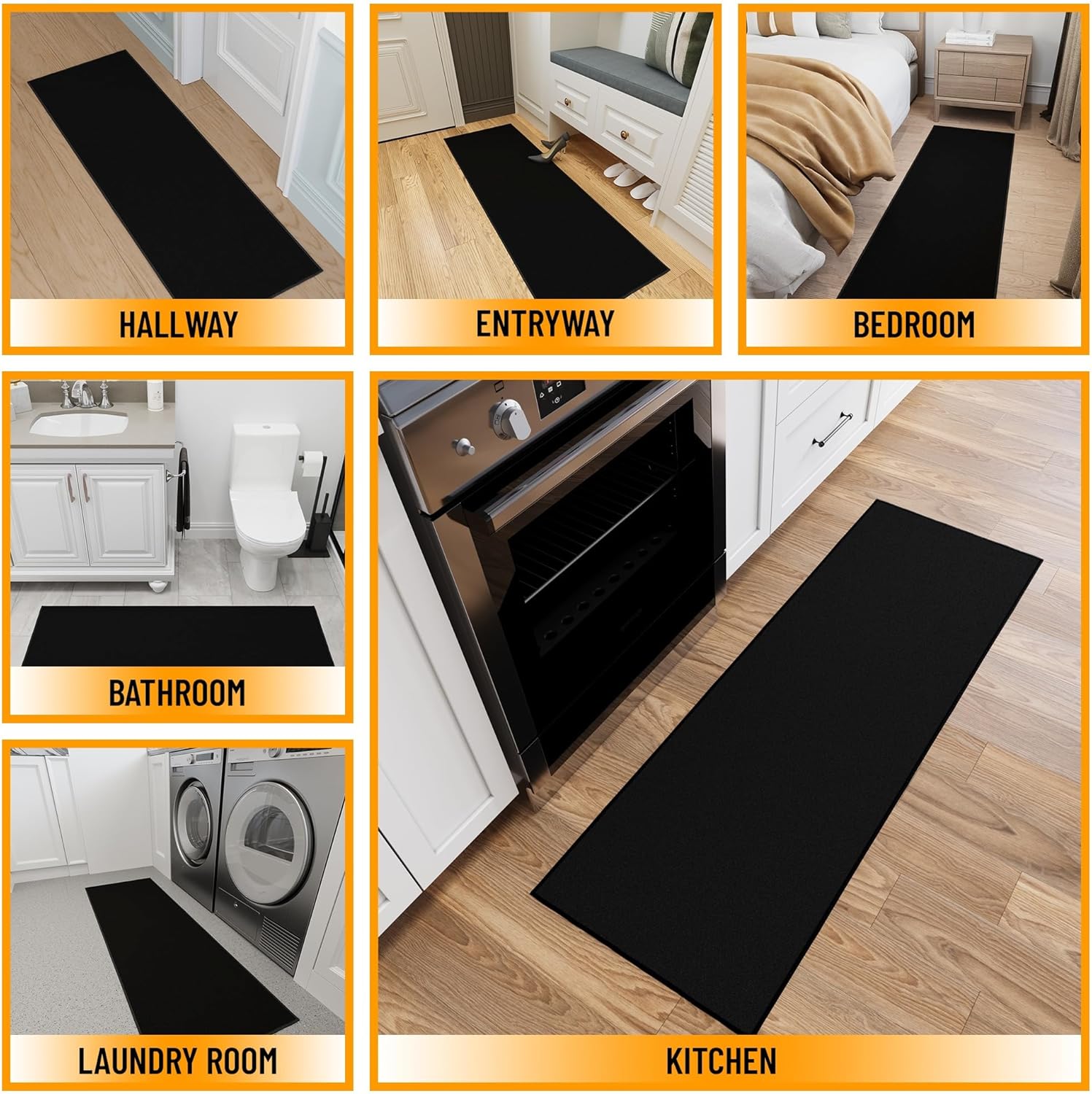 Ottomanson Hallway Runner Rug 22 x 6 Non-Slip Black