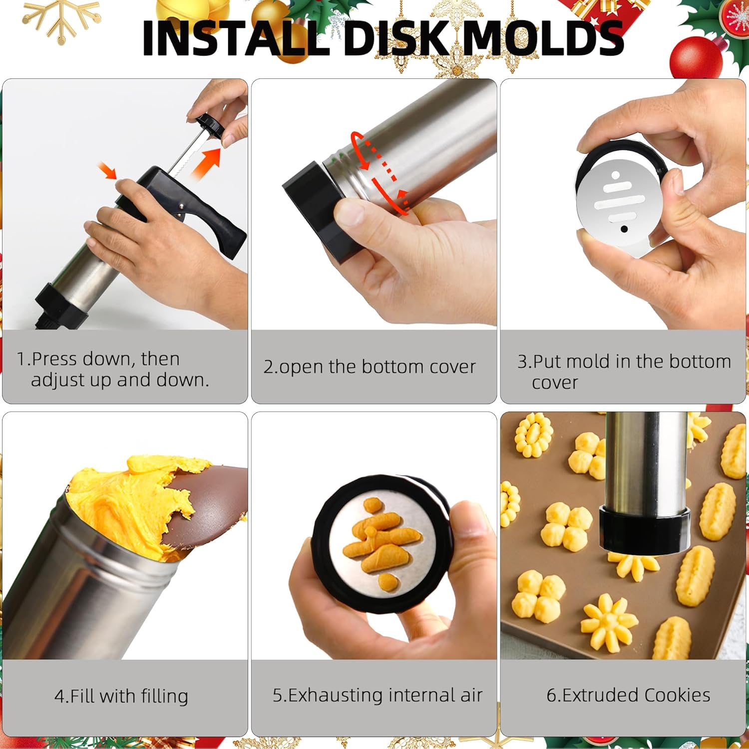 Cookie Press Set with 13 Discs and 8 Icing Nozzles
