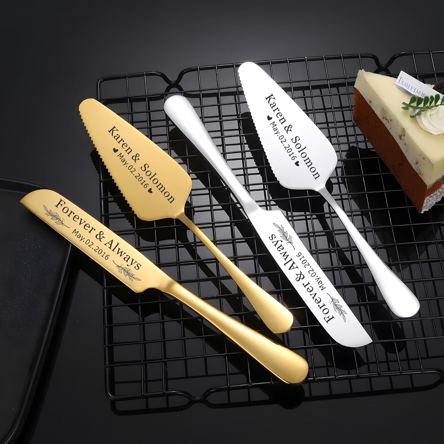 Personalized Silver Wedding Cake Knife and Server Set