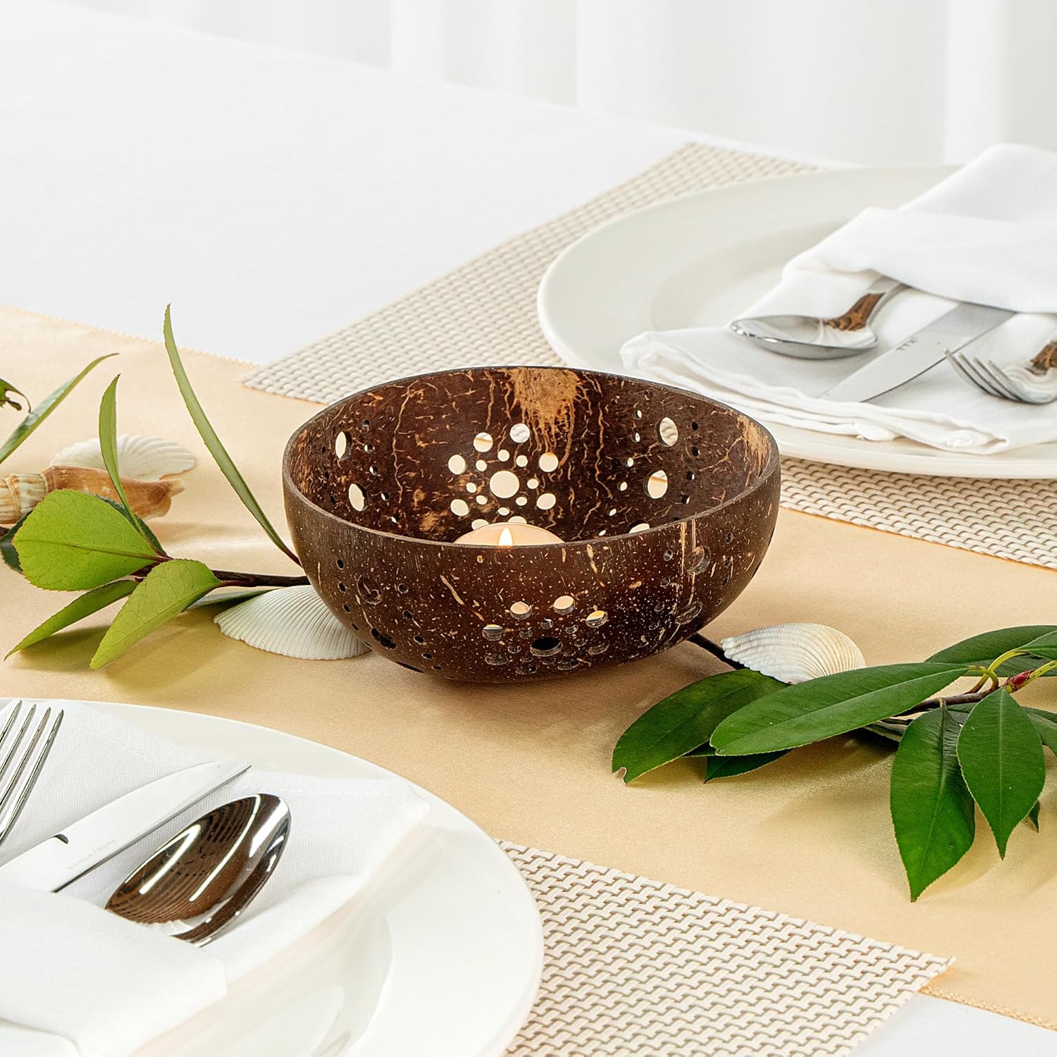 Restaurantware Coco Casa Coconut Shell Candle Holders 10 Reusable Tealight Holders