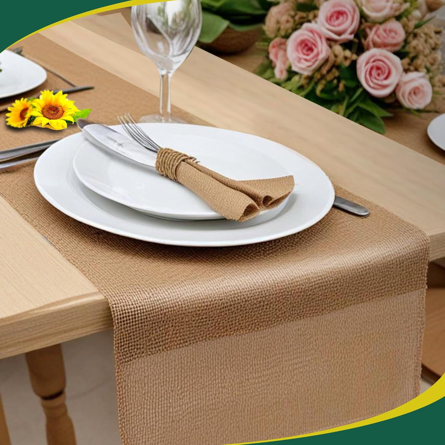 Fibeusion Burlap Table Runner 12x30ft No-Fray Edge